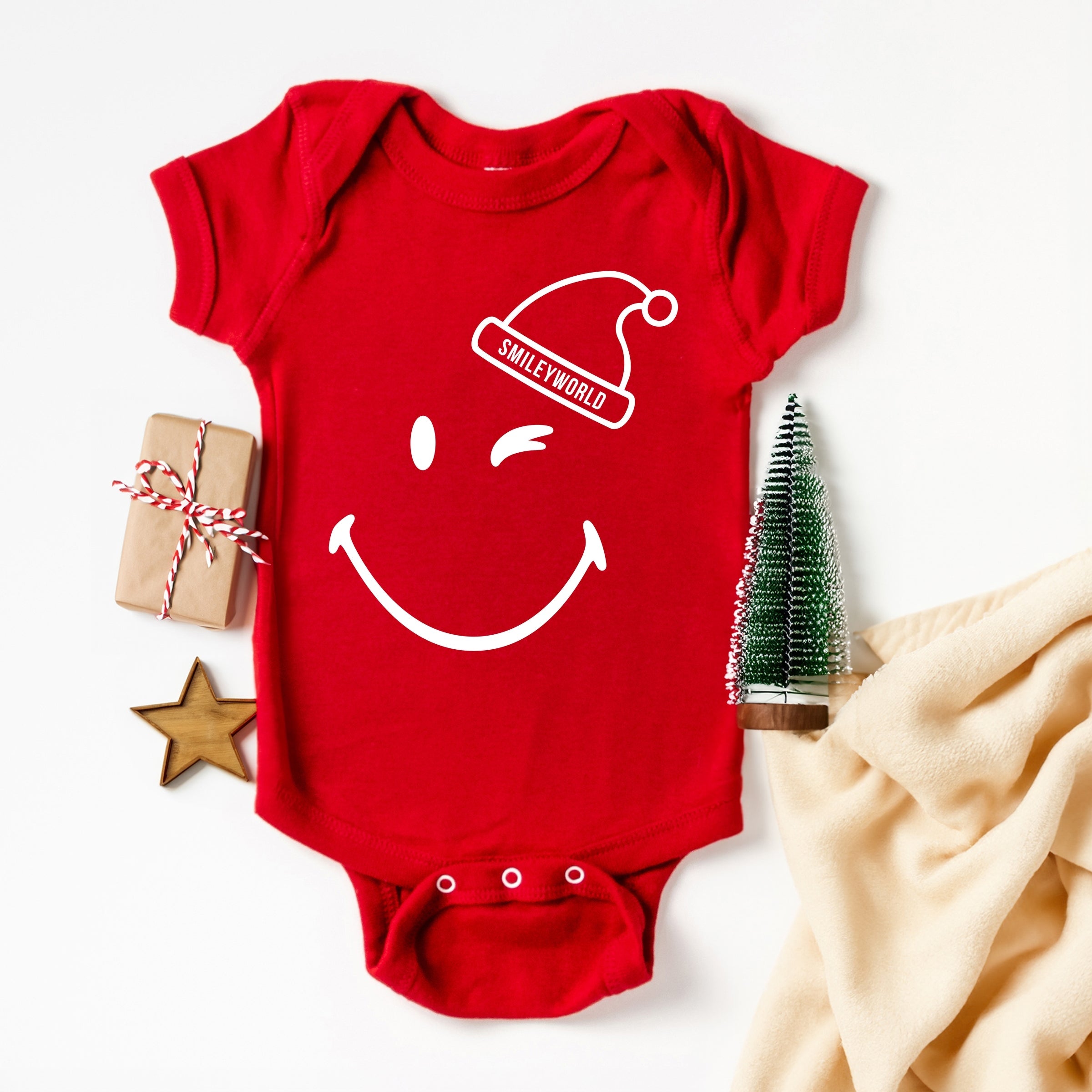 SmileyWorld Santa Hat Outline - Baby Short Sleeve Graphic Bodysuit