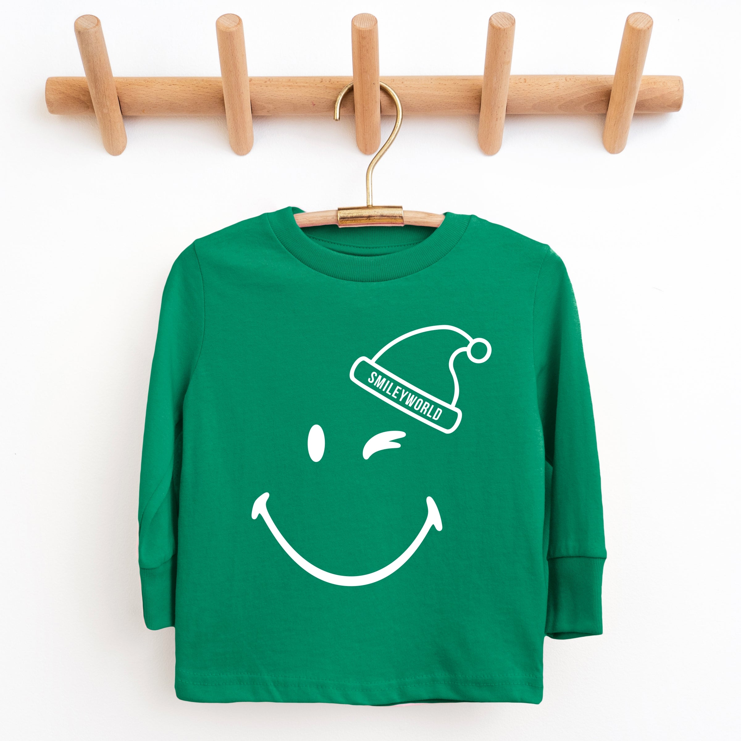 SmileyWorld Santa Hat Outline - Toddler Long Sleeve Graphic Tee and Youth Long Sleeve Graphic T-Shirt