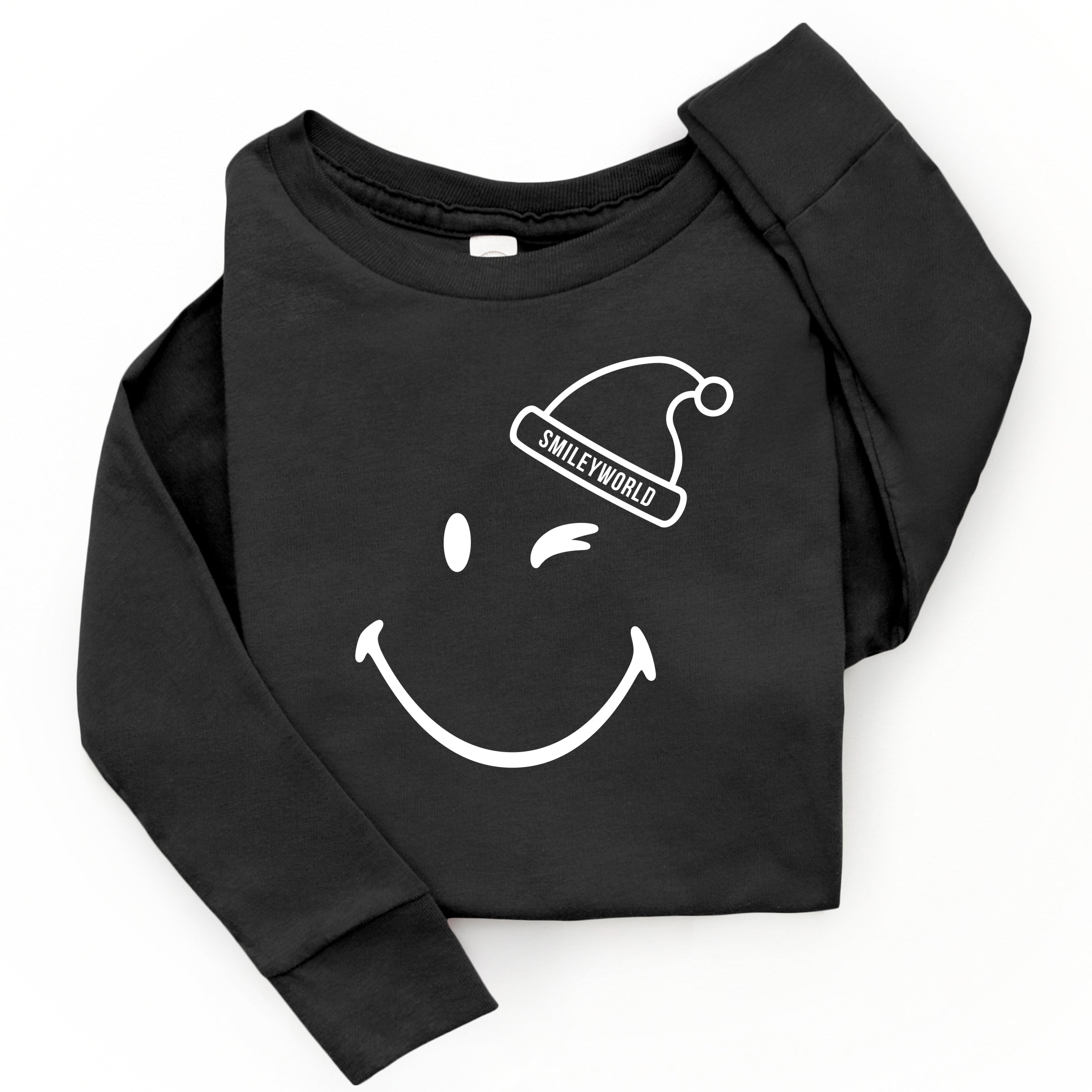 SmileyWorld Santa Hat Outline - Toddler Long Sleeve Graphic Tee and Youth Long Sleeve Graphic T-Shirt