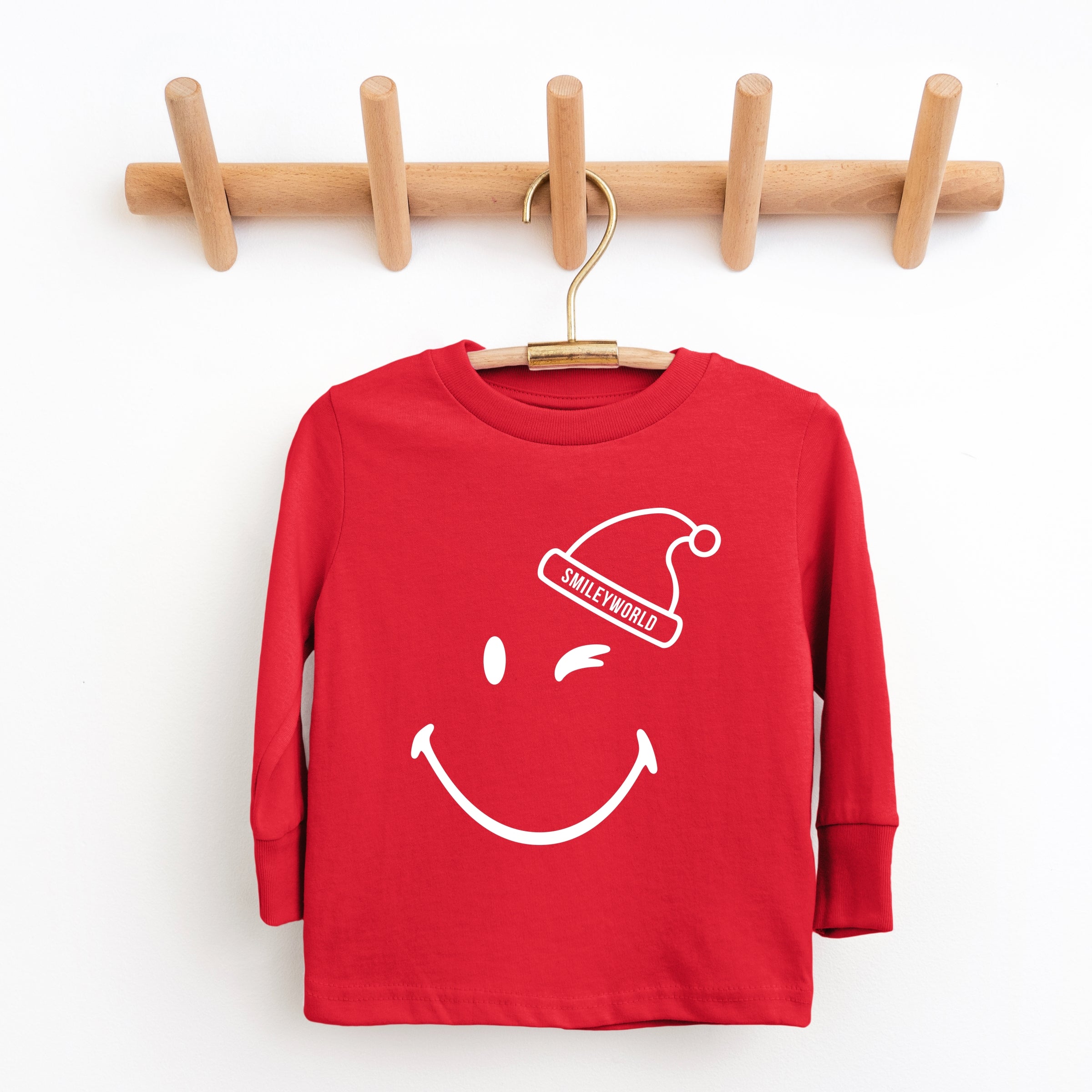SmileyWorld Santa Hat Outline - Toddler Long Sleeve Graphic Tee and Youth Long Sleeve Graphic T-Shirt