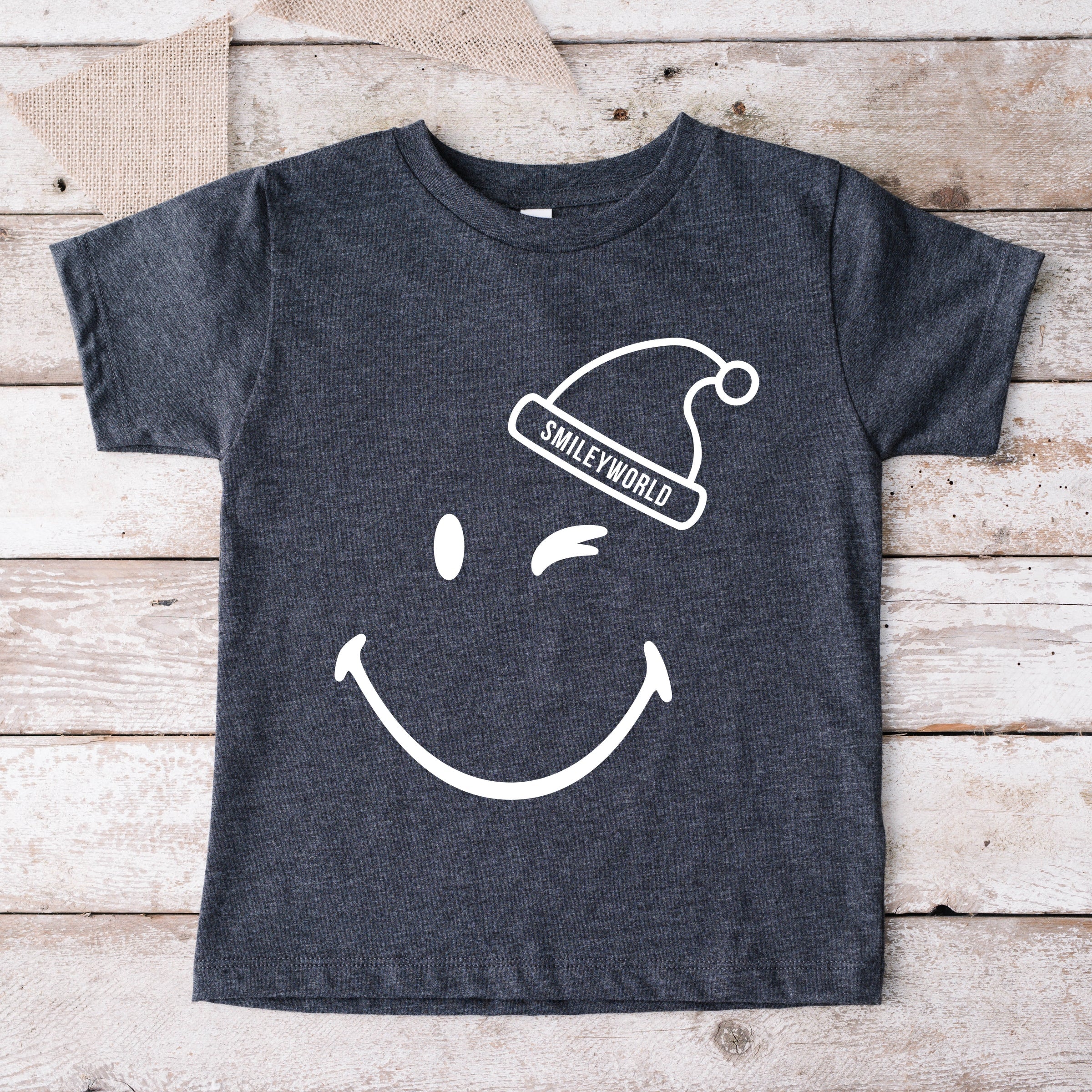 SmileyWorld Santa Hat Outline - Youth Short Sleeve Graphic T-Shirt and Toddler Short Sleeve Graphic T-Shirt