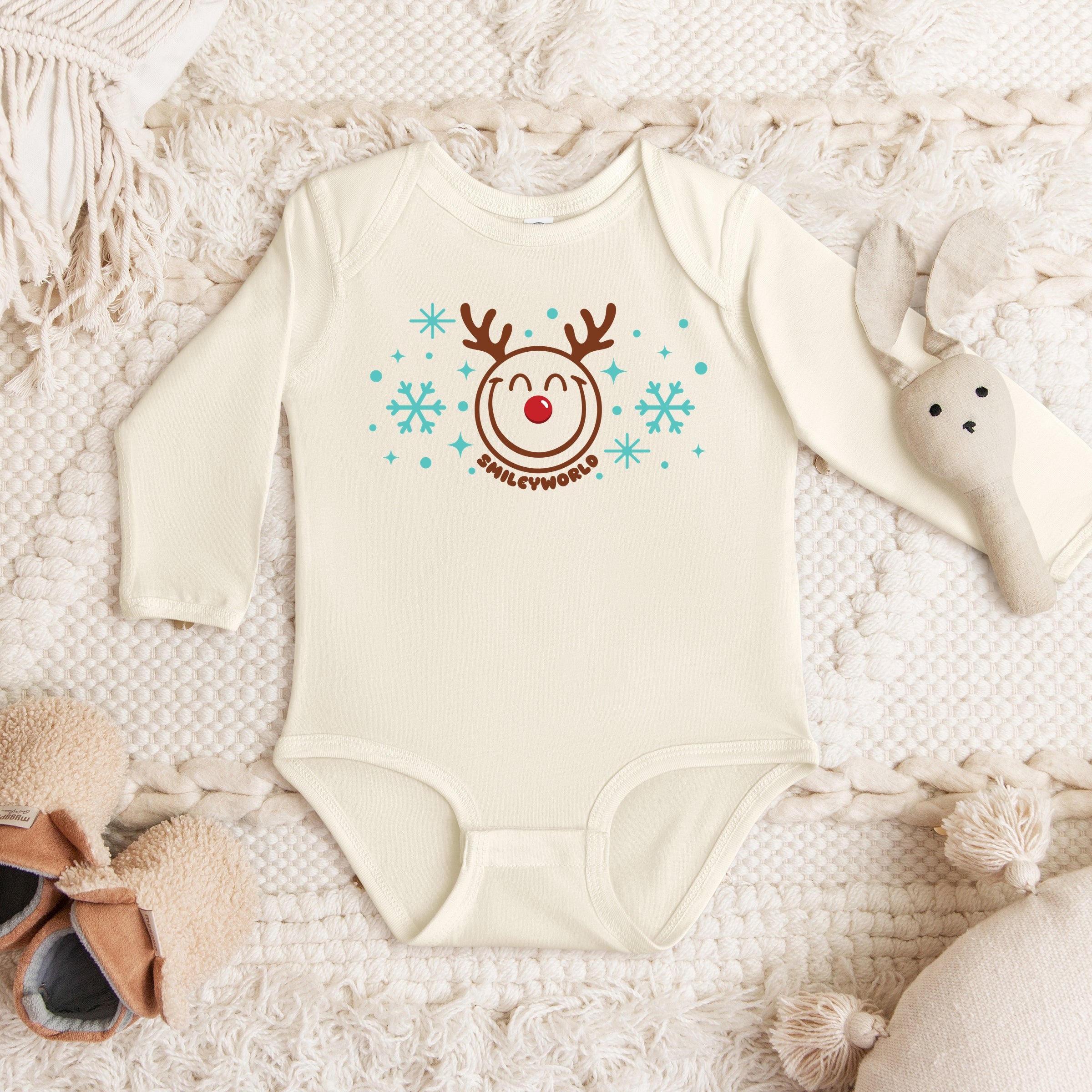 SmileyWorld Reindeer Snowflakes - Baby Long Sleeve Bodysuit