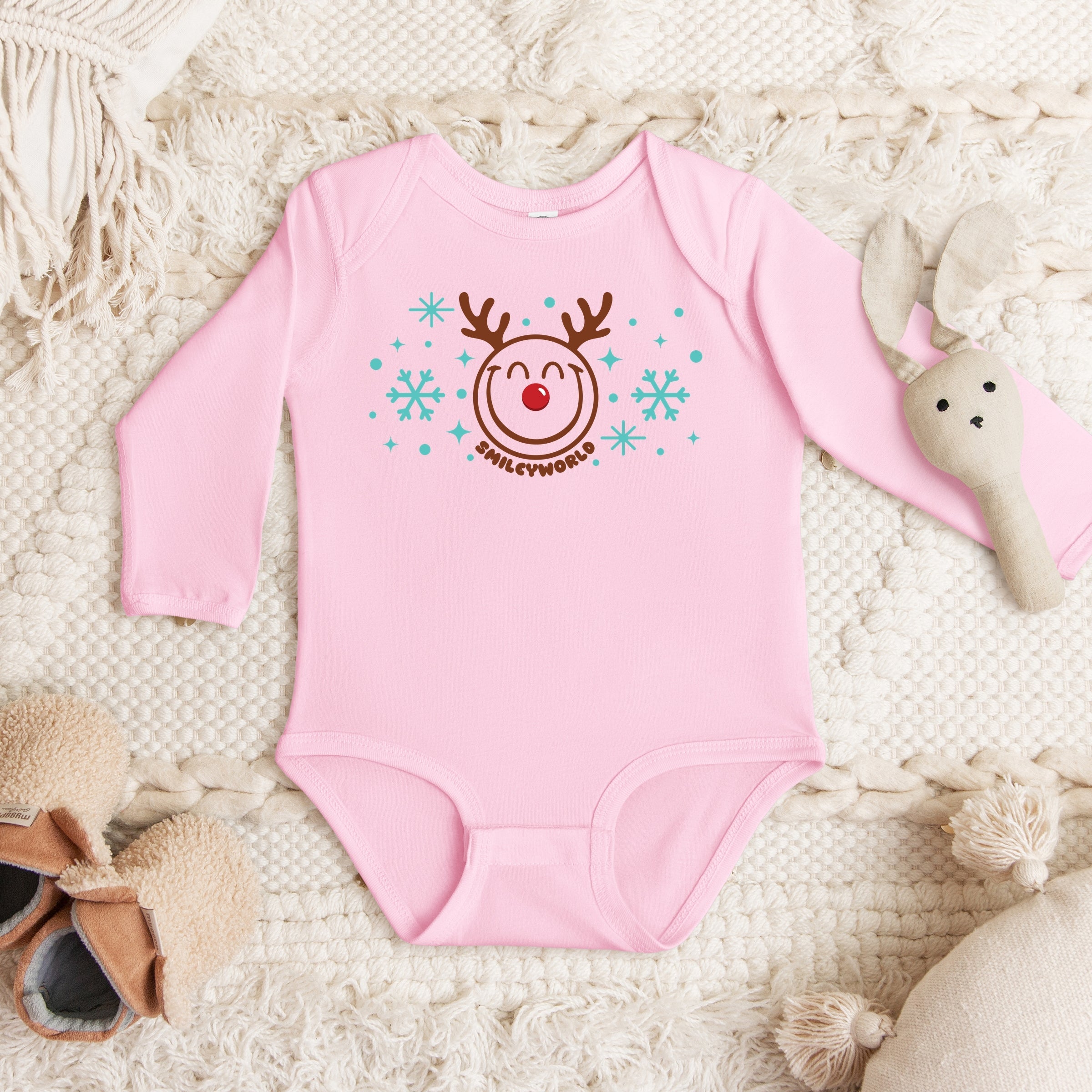 SmileyWorld Reindeer Snowflakes - Baby Long Sleeve Bodysuit