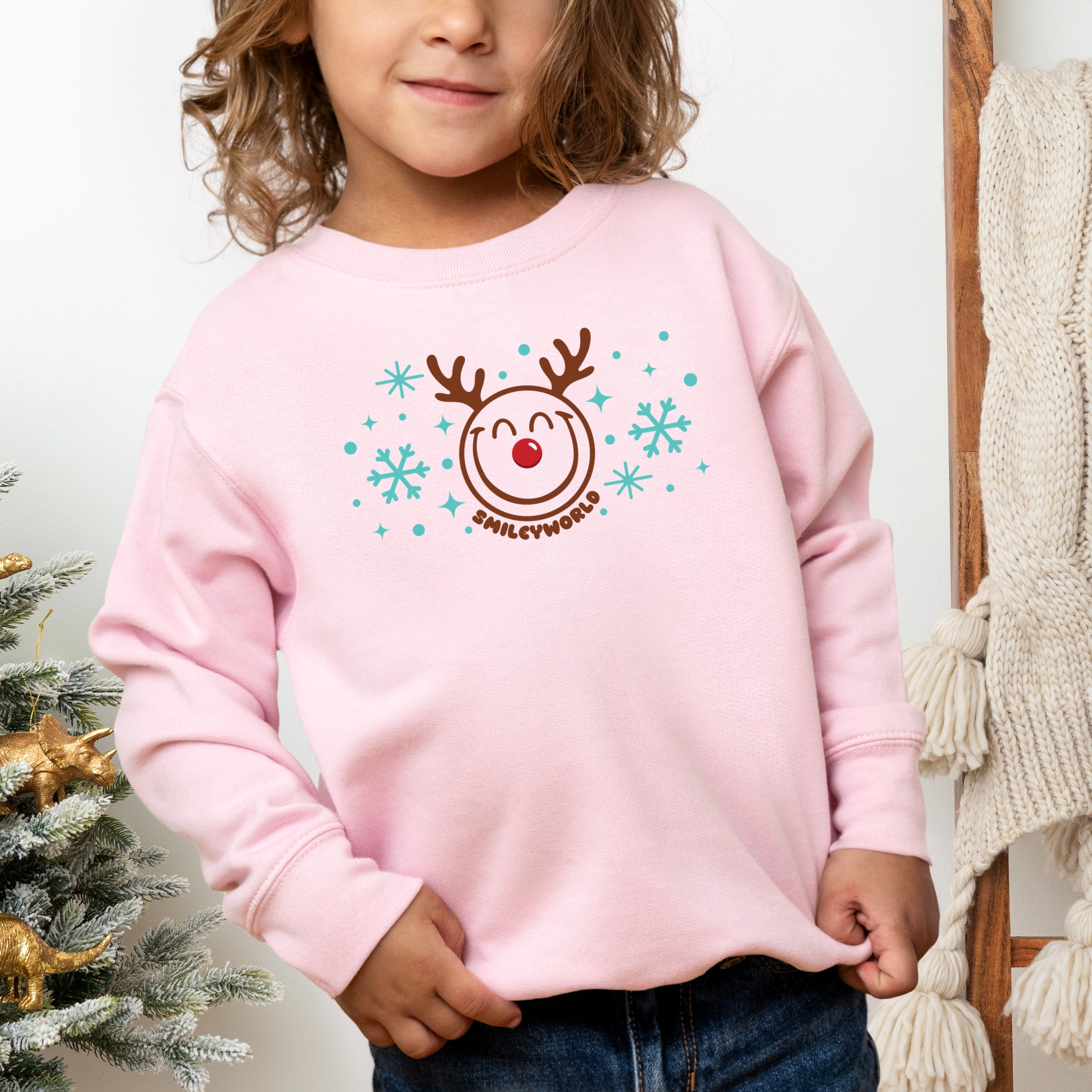 SmileyWorld Reindeer Snowflakes - Toddler Graphic Sweatshirt and Youth Graphic Sweatshirt