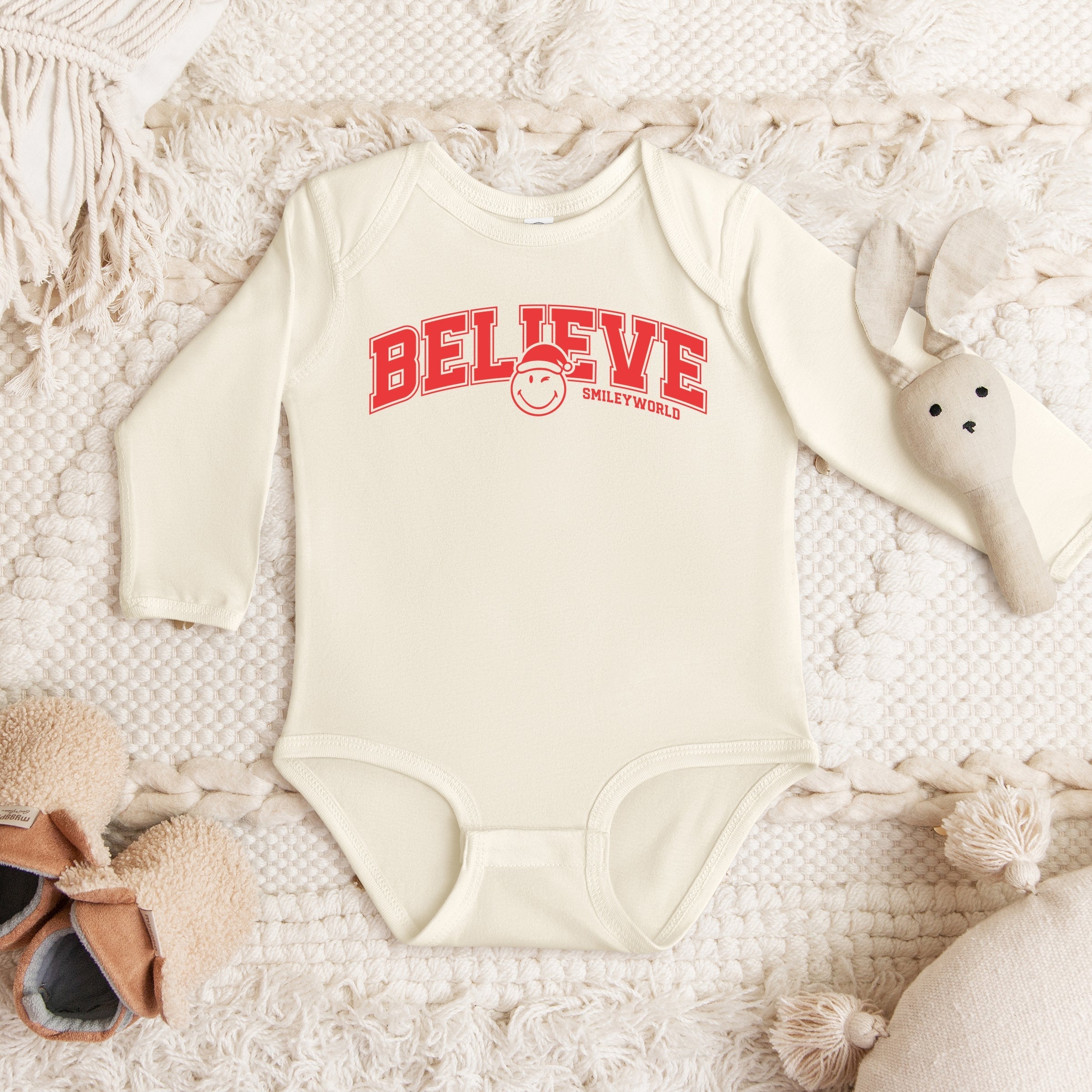 SmileyWorld Varisty Believe - Baby Long Sleeve Bodysuit