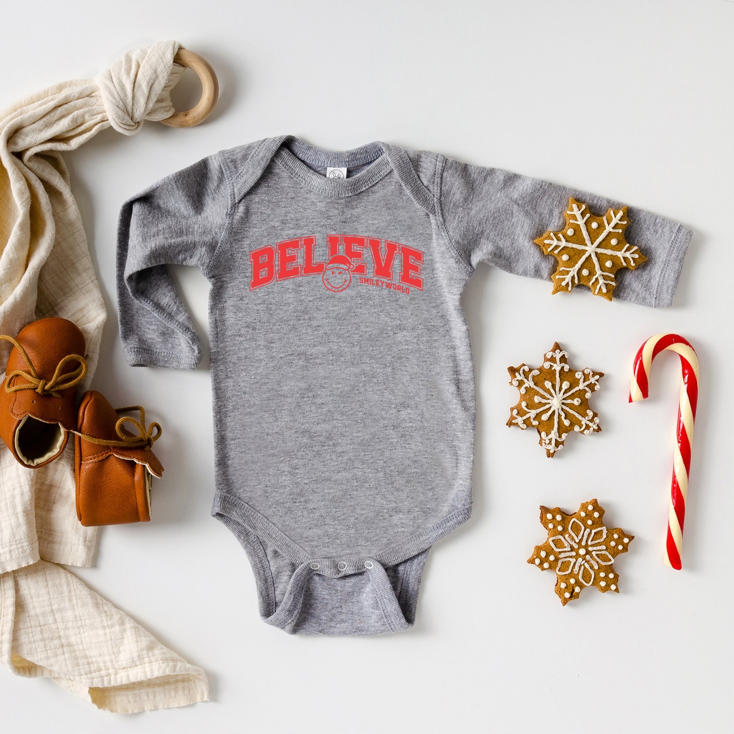 SmileyWorld Varisty Believe - Baby Long Sleeve Bodysuit