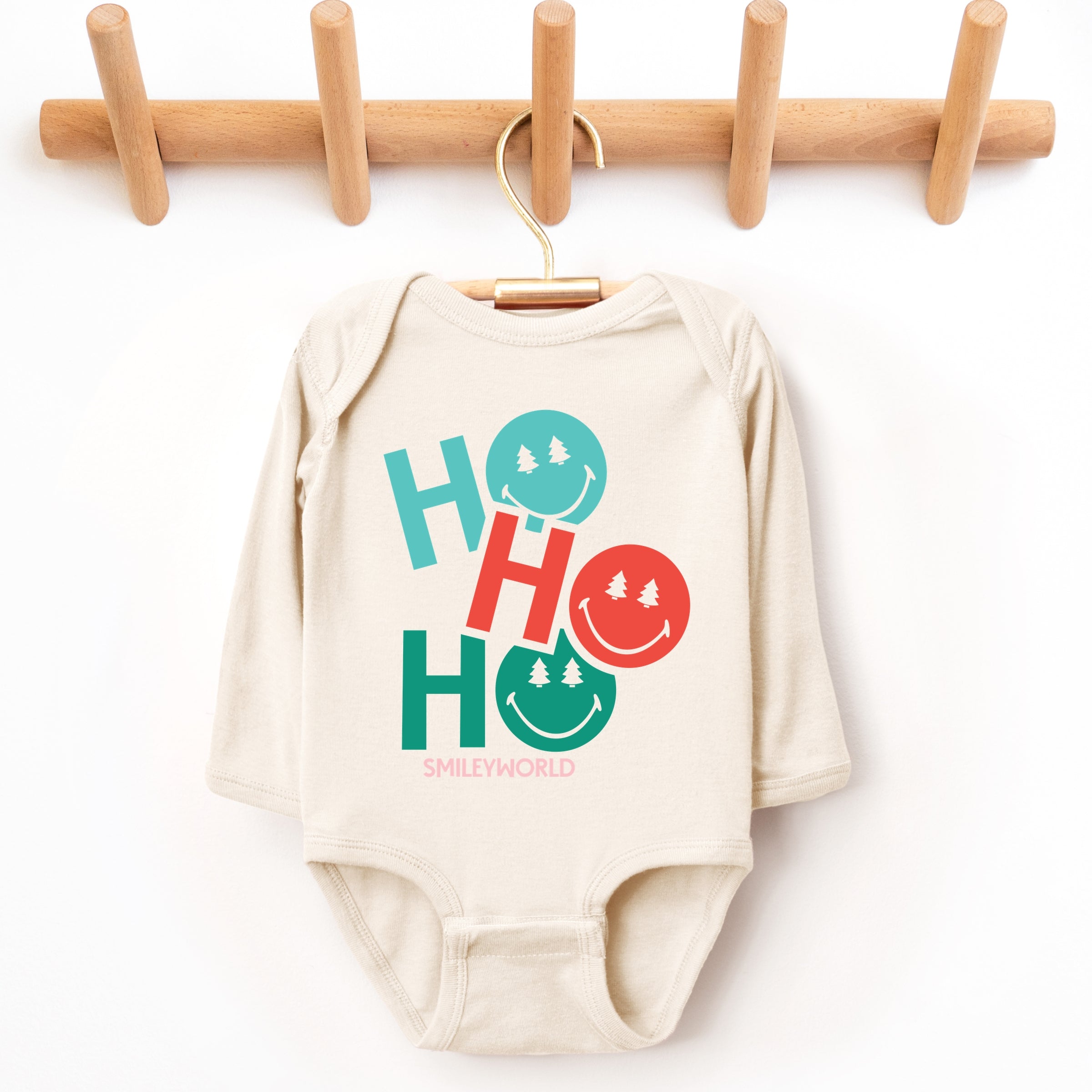 SmileyWorld Ho Ho Ho Stacked - Baby Long Sleeve Bodysuit