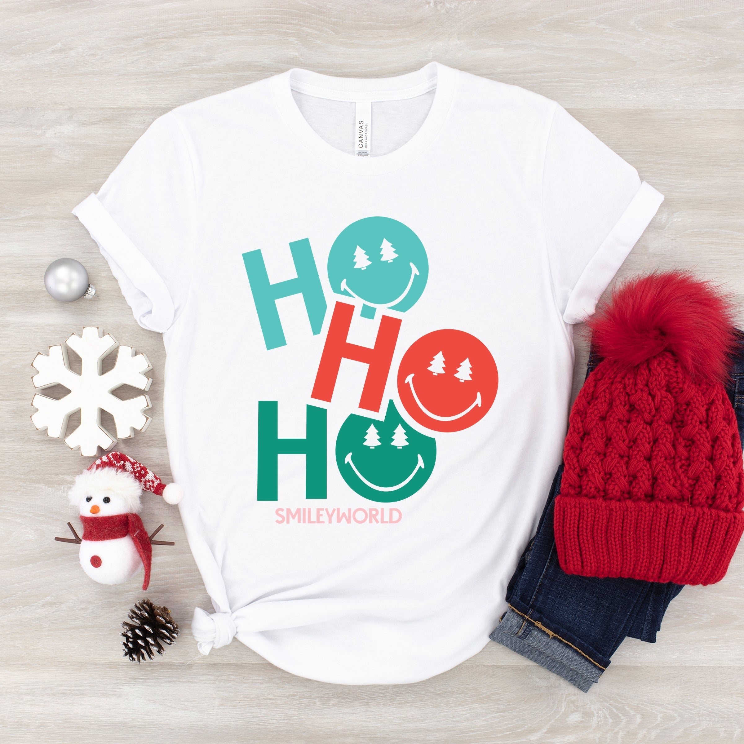 SmileyWorld Ho Ho Ho Stacked - Youth Short Sleeve Graphic T-Shirt and Toddler Short Sleeve Graphic T-Shirt