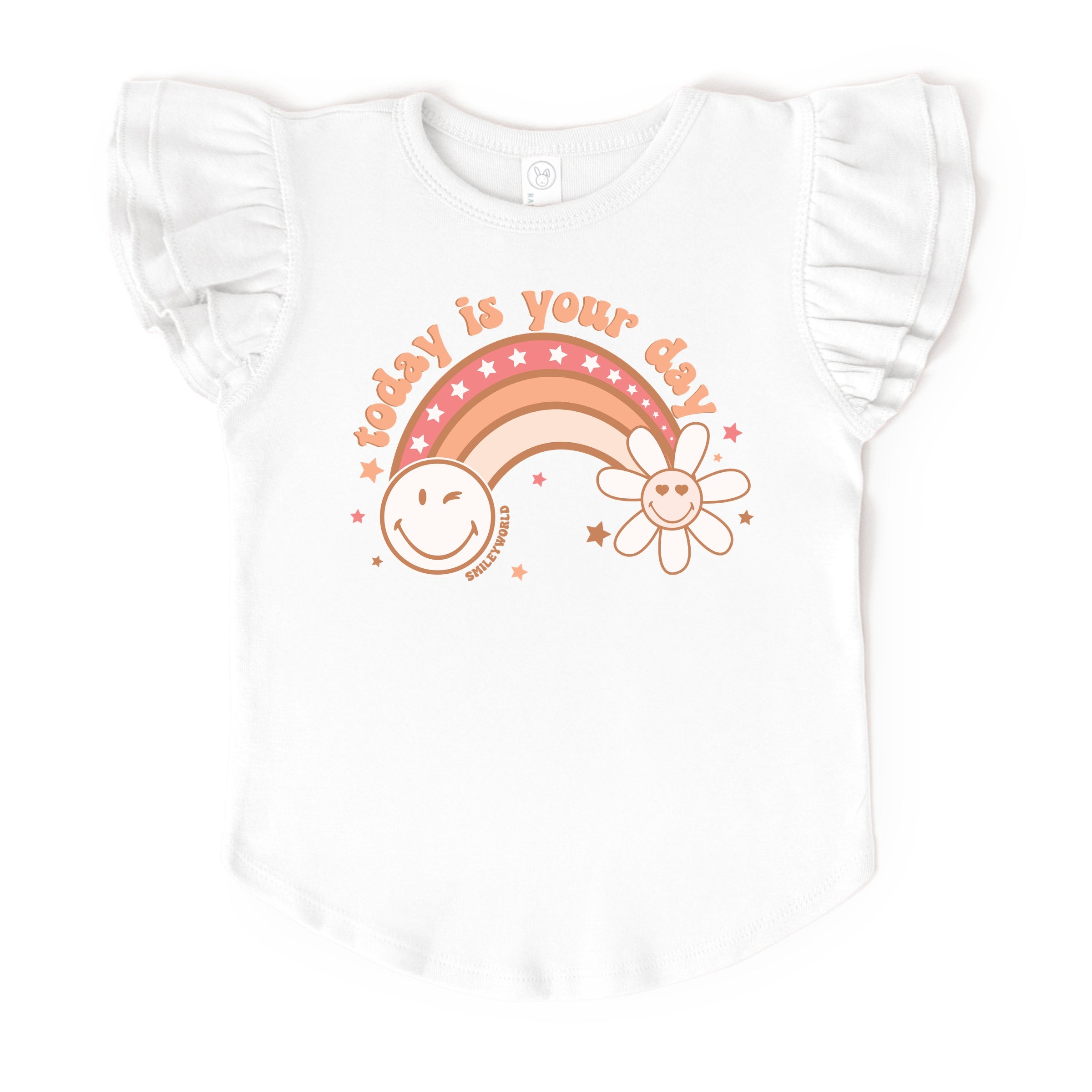 SmileyWorld Today Is Your Day Rainbow Flutter Sleeve Tee  - Flutter Sleeve Tee