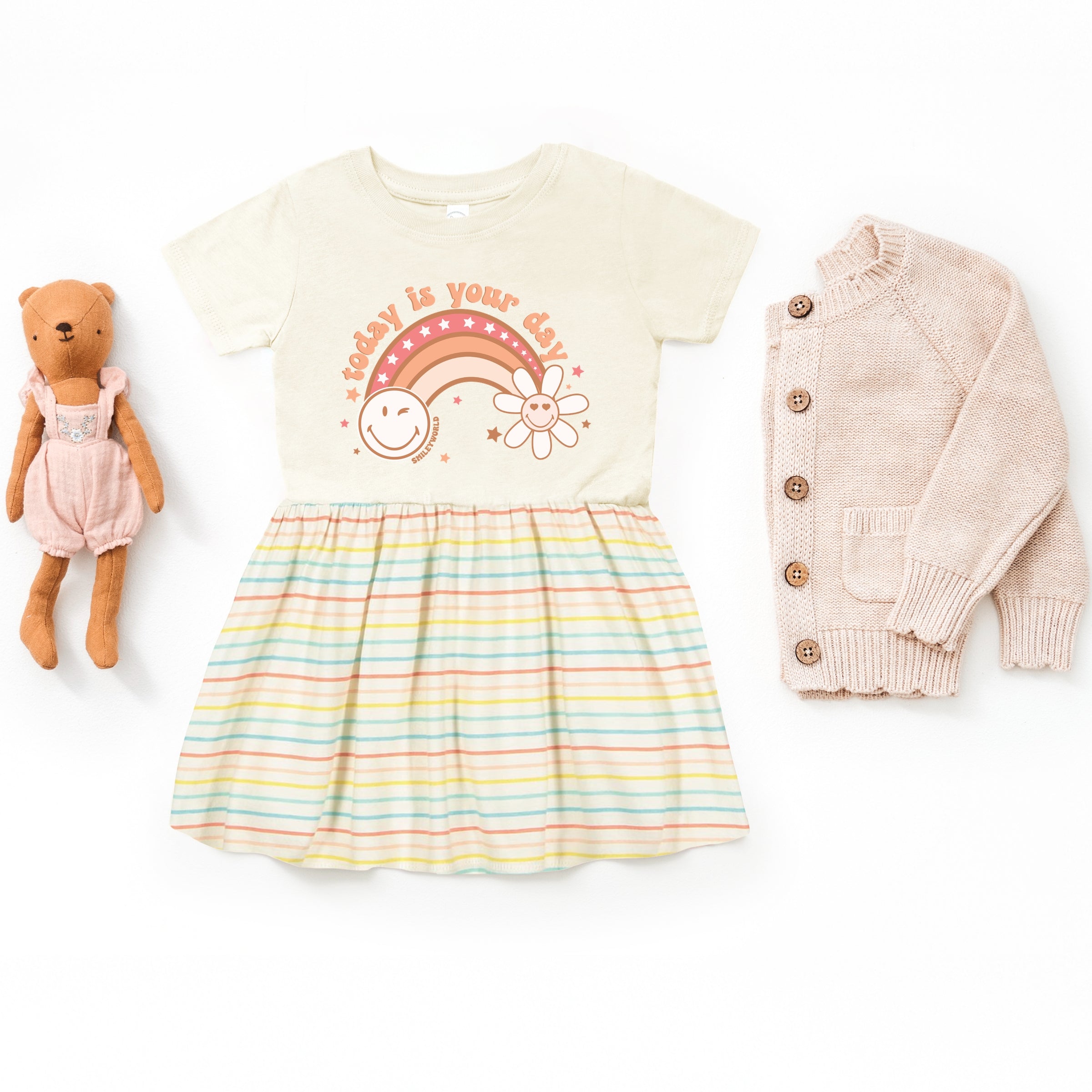 SmileyWorld Today Is Your Day Rainbow  - Toddler Graphic Dress and Infant Dress