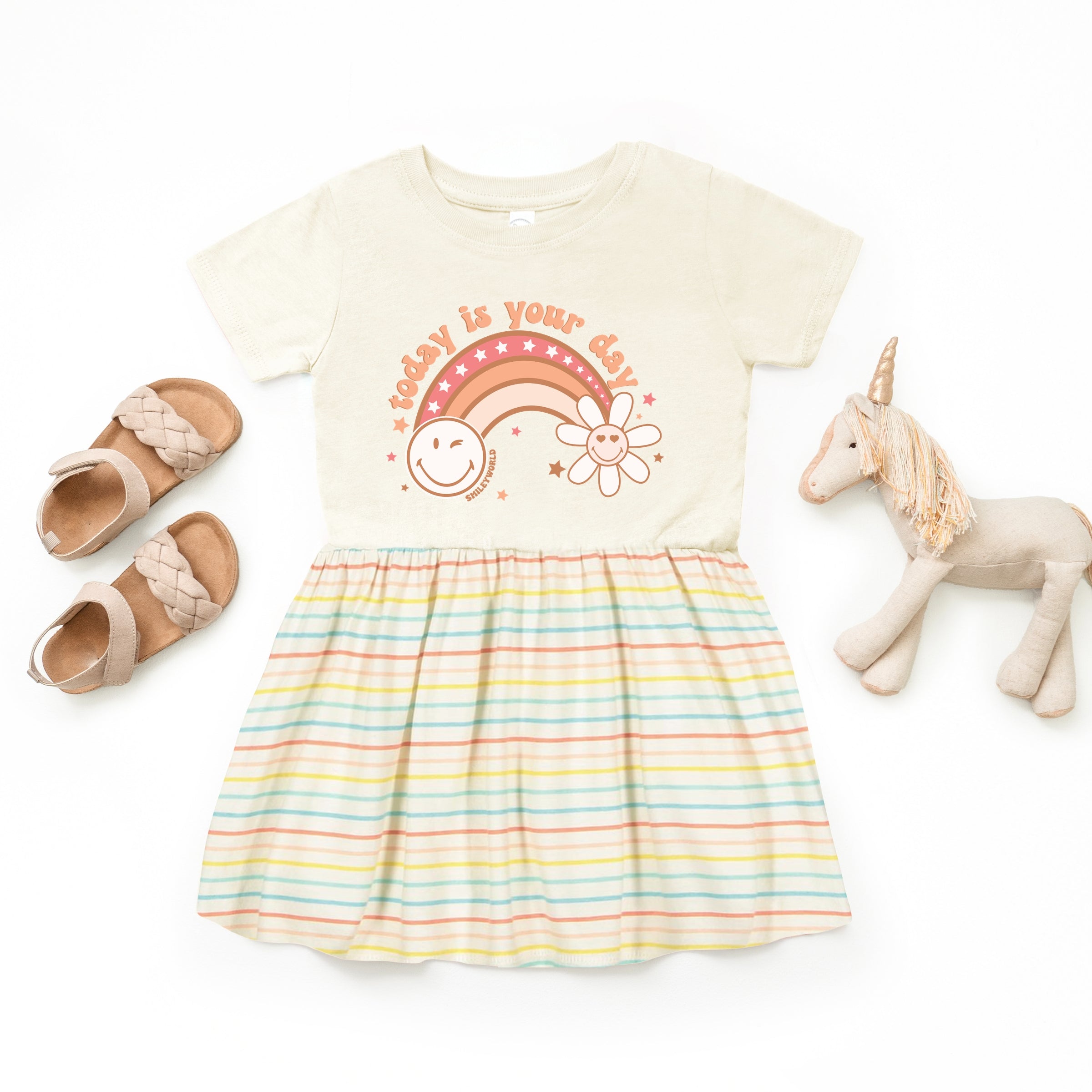 SmileyWorld Today Is Your Day Rainbow  - Toddler Graphic Dress and Infant Dress