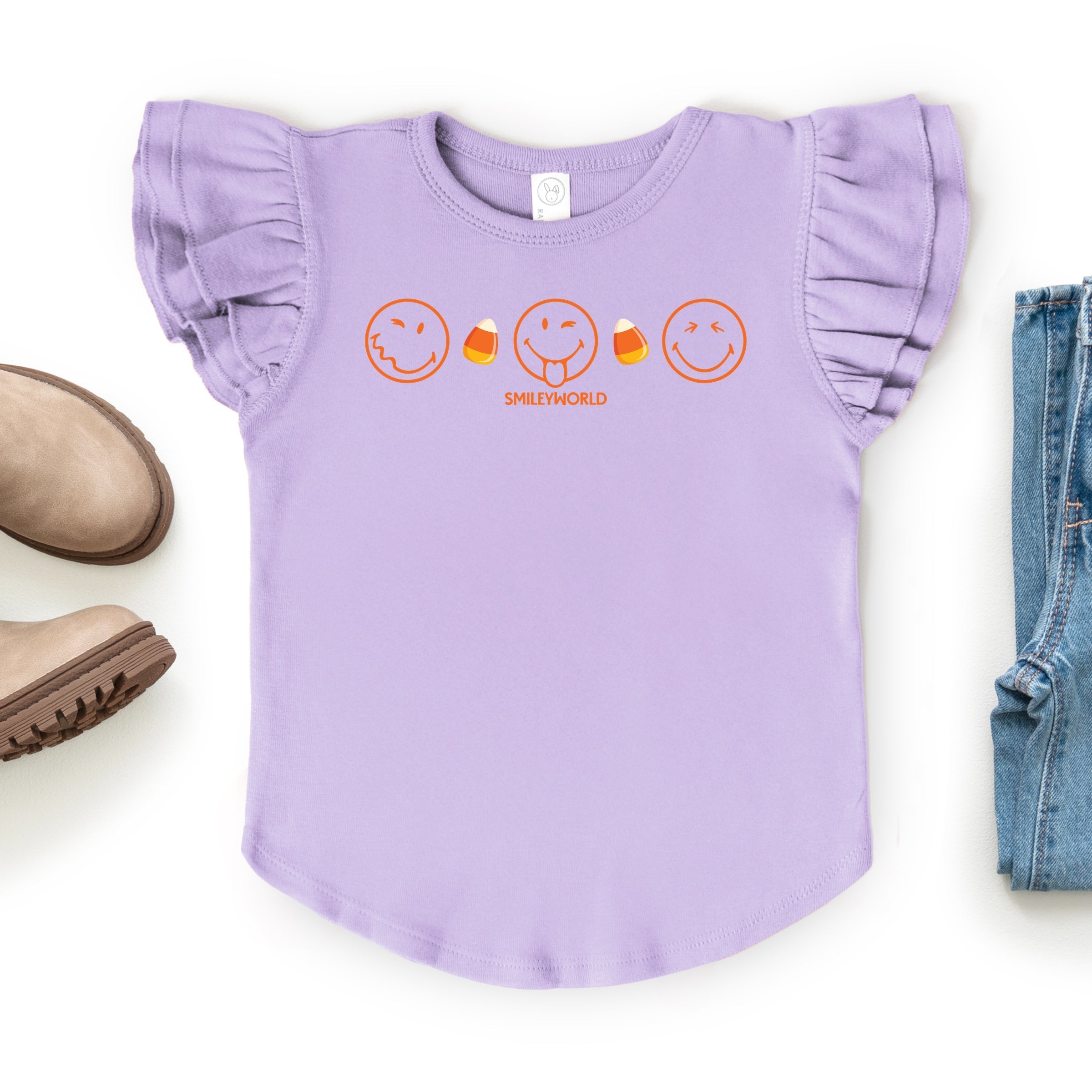 SmileyWorld Candy Corn Outlines - Flutter Sleeve Graphic T-Shirt