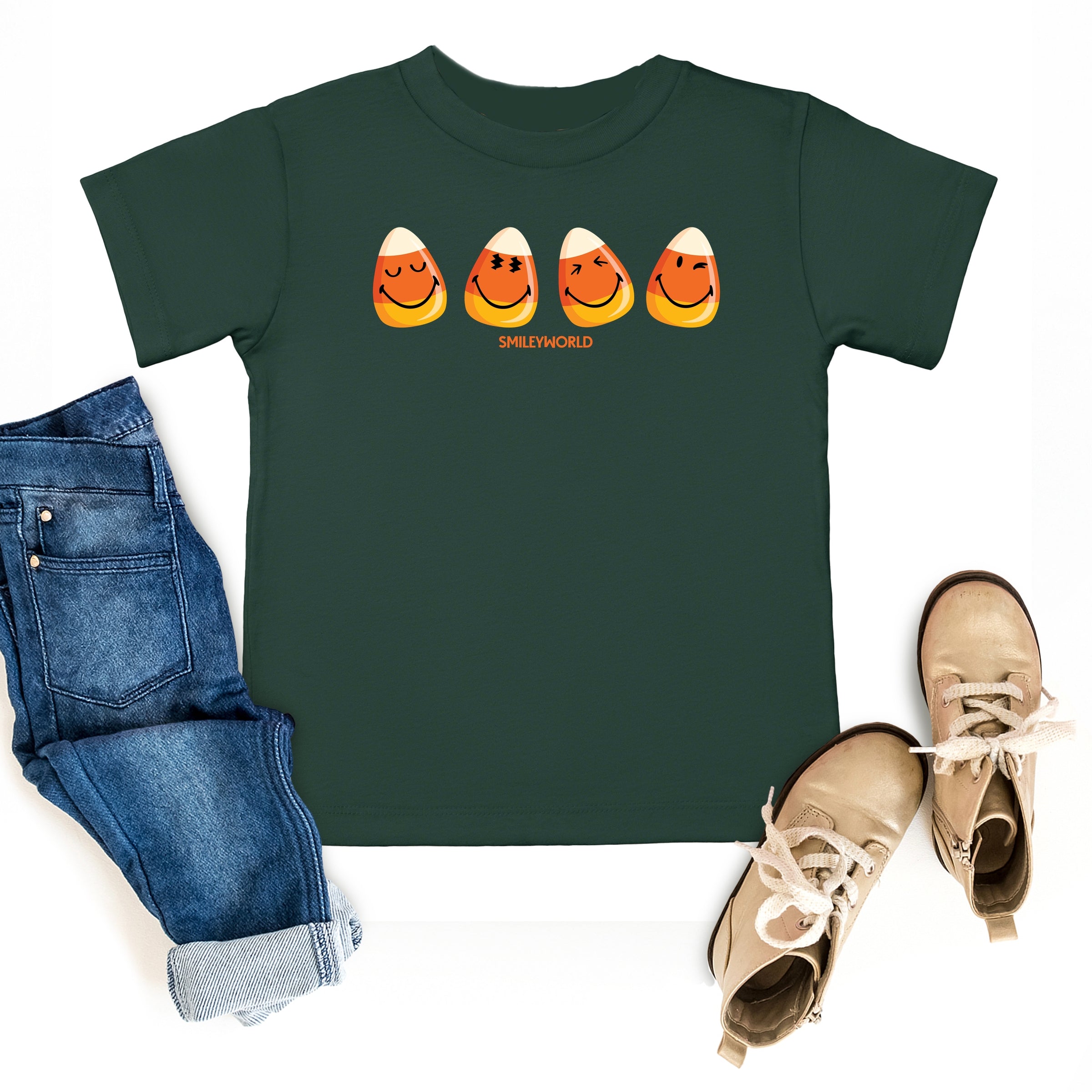 SmileyWorld Candy Corn Smiles - Youth Short Sleeve Graphic T-Shirt and Toddler Short Sleeve Graphic T-Shirt