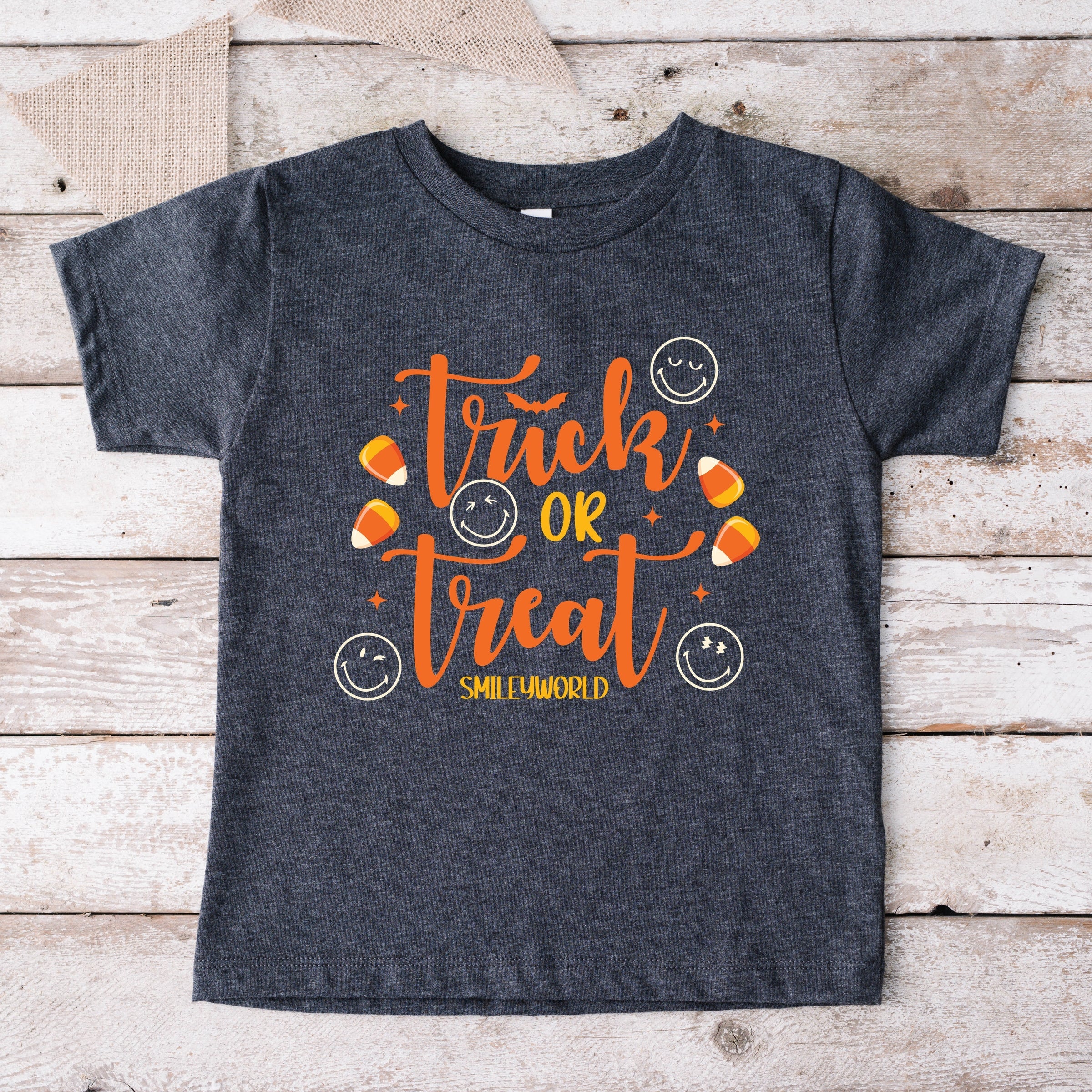 SmileyWorld Trick or Treat Candy - Youth Short Sleeve Graphic T-Shirt and Toddler Short Sleeve Graphic T-Shirt