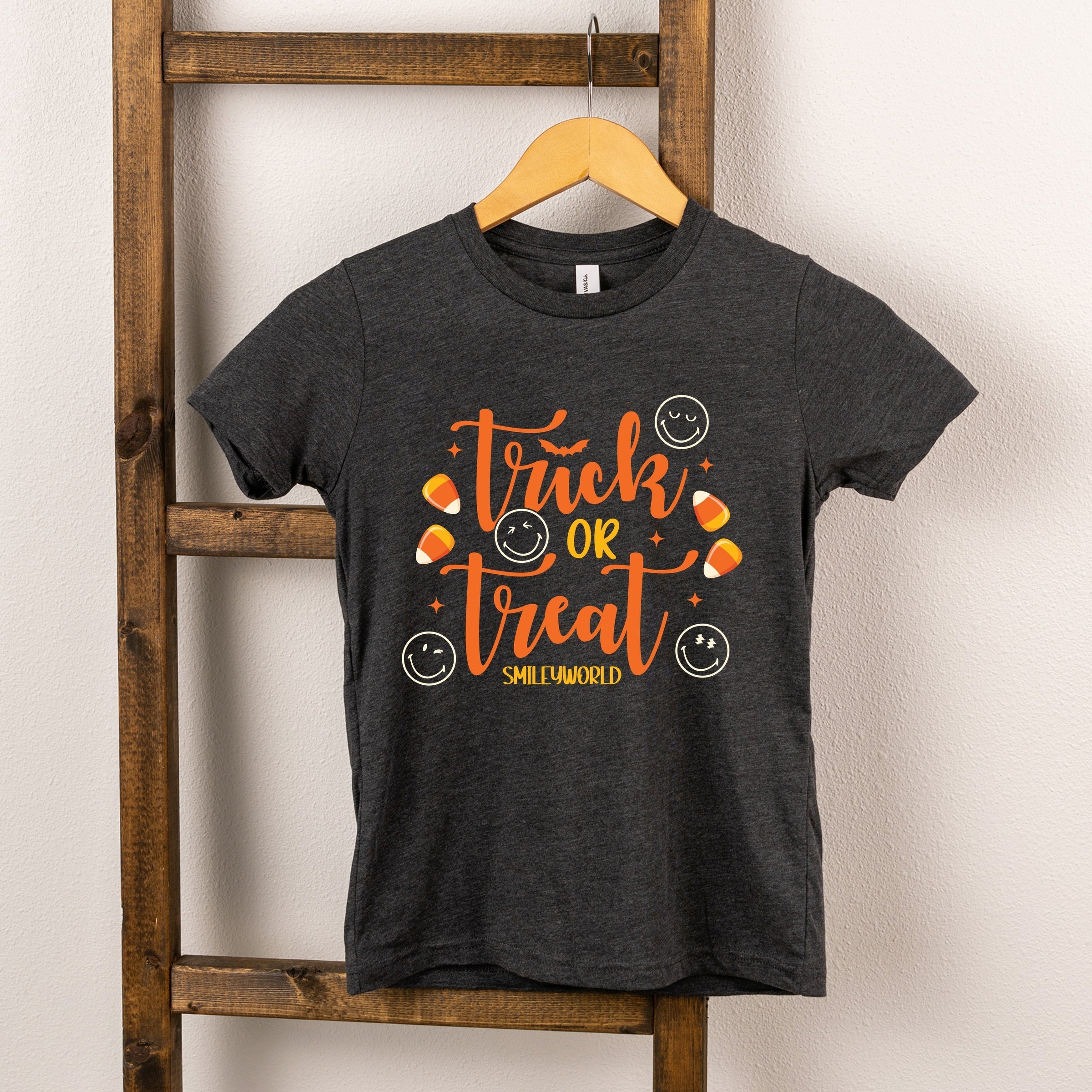 SmileyWorld Trick or Treat Candy - Youth Short Sleeve Graphic T-Shirt and Toddler Short Sleeve Graphic T-Shirt
