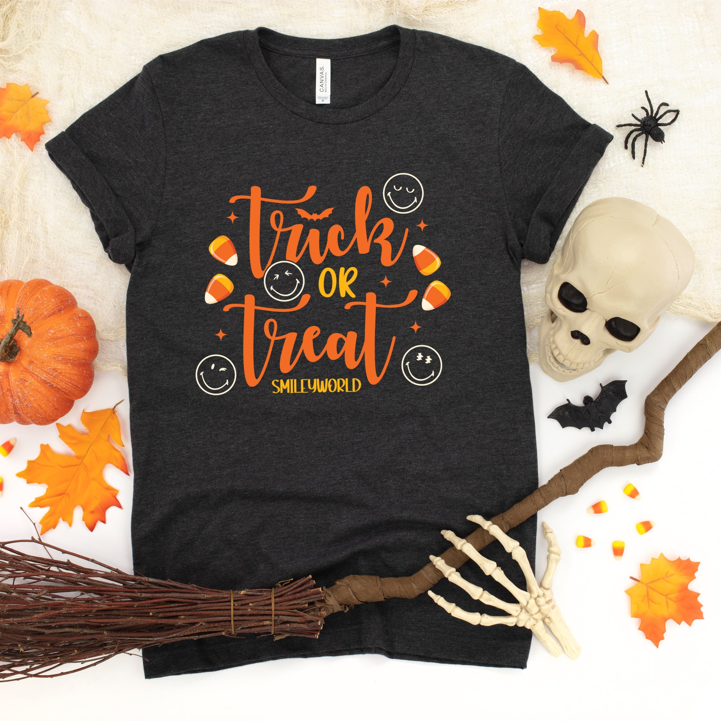 SmileyWorld Trick or Treat Candy - Youth Short Sleeve Graphic T-Shirt and Toddler Short Sleeve Graphic T-Shirt