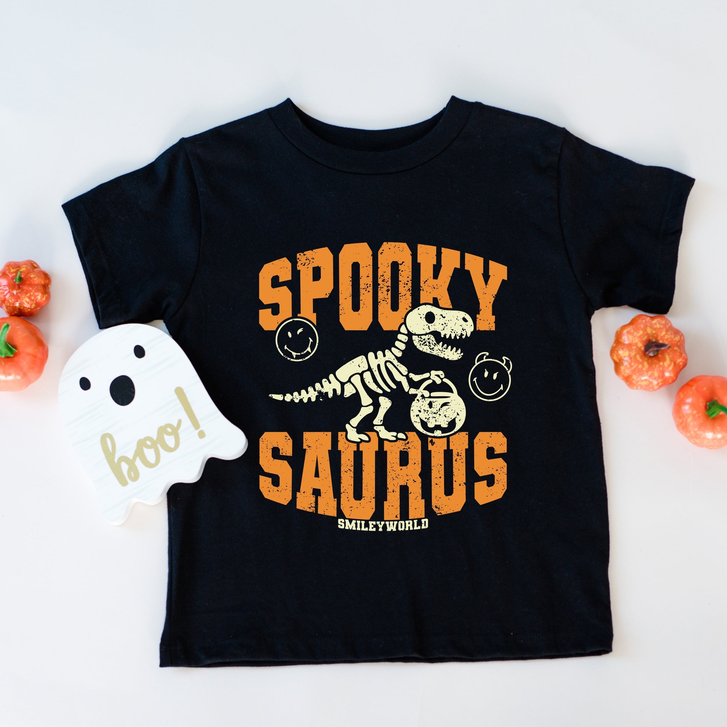 SmileyWorld Spooky Saurus - Youth Short Sleeve Graphic T-Shirt and Toddler Short Sleeve Graphic T-Shirt