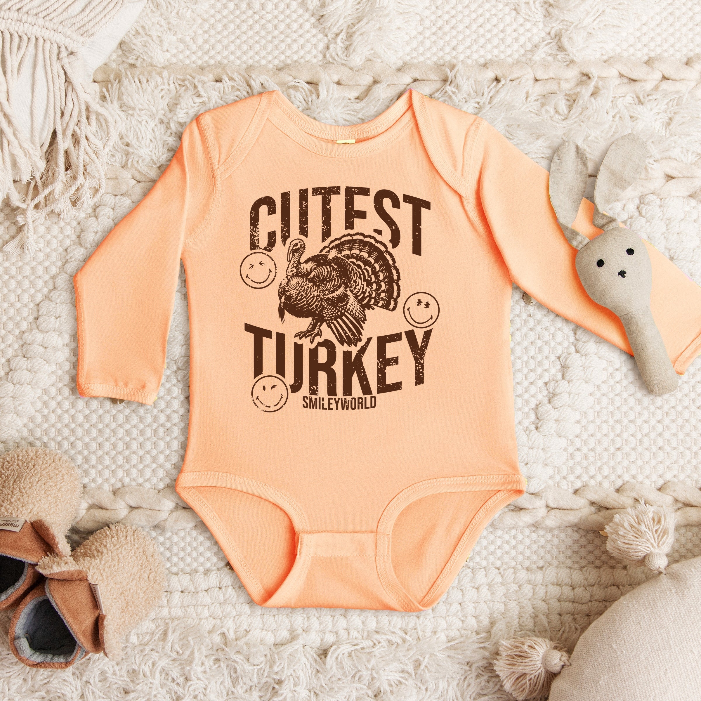SmileyWorld Cutest Turkey Distressed - Baby Long Sleeve Bodysuit