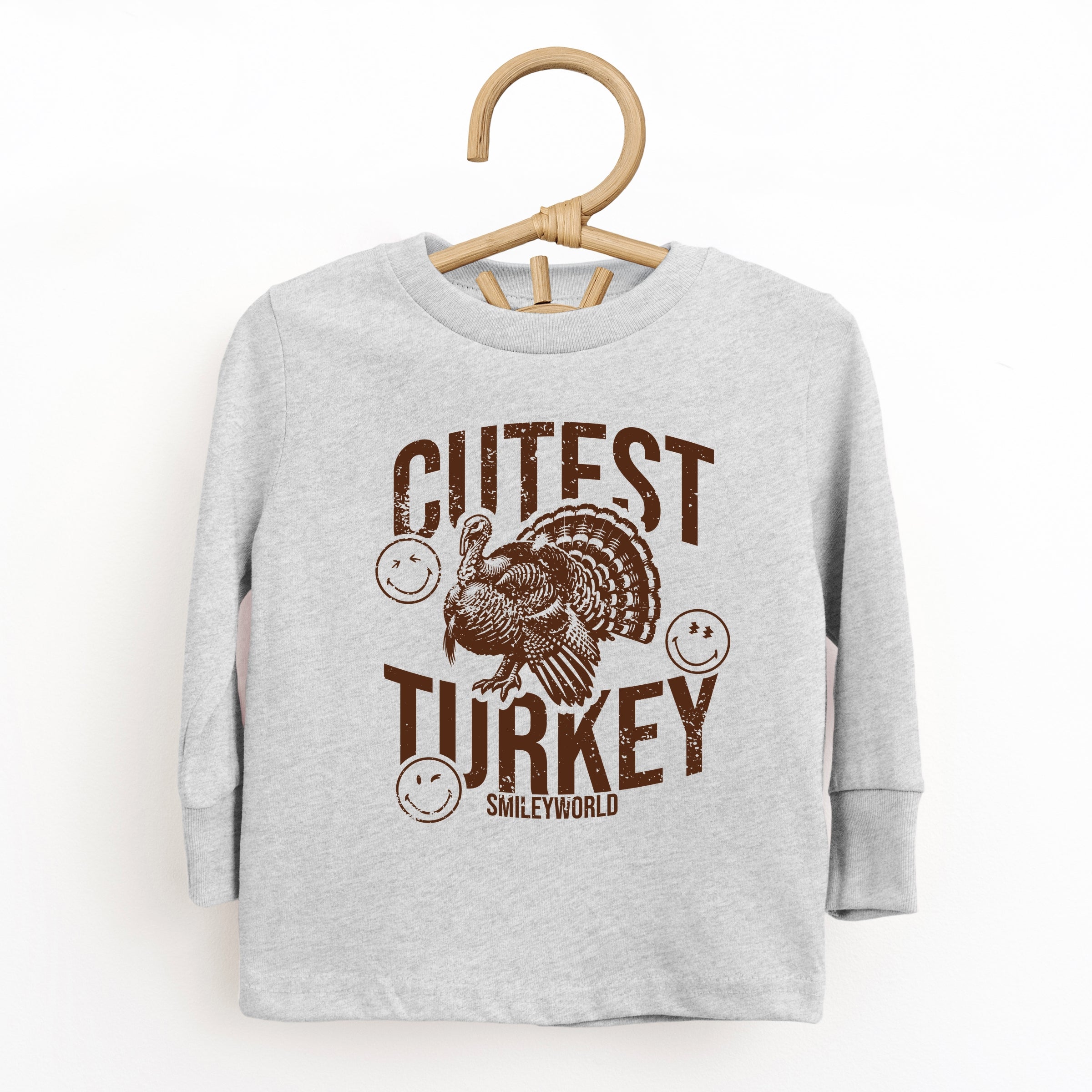 SmileyWorld Cutest Turkey Distressed - Toddler Long Sleeve Graphic Tee and Youth Long Sleeve Graphic T-Shirt