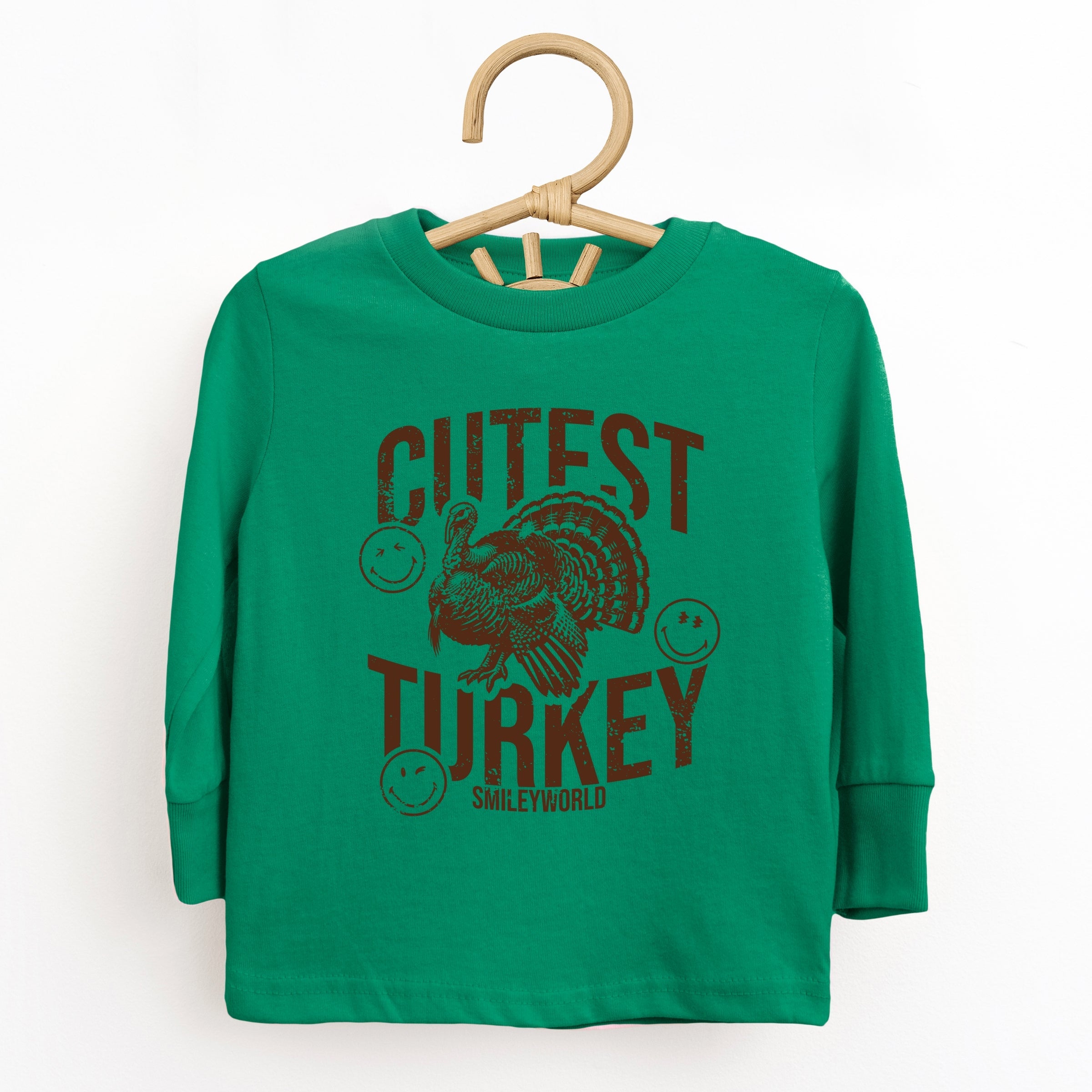 SmileyWorld Cutest Turkey Distressed - Toddler Long Sleeve Graphic Tee and Youth Long Sleeve Graphic T-Shirt