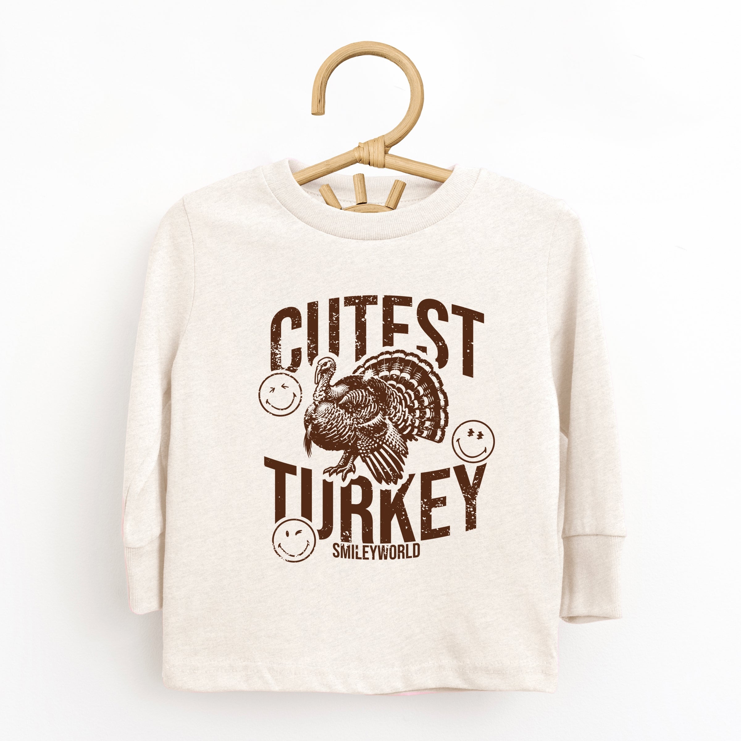 SmileyWorld Cutest Turkey Distressed - Toddler Long Sleeve Graphic Tee and Youth Long Sleeve Graphic T-Shirt