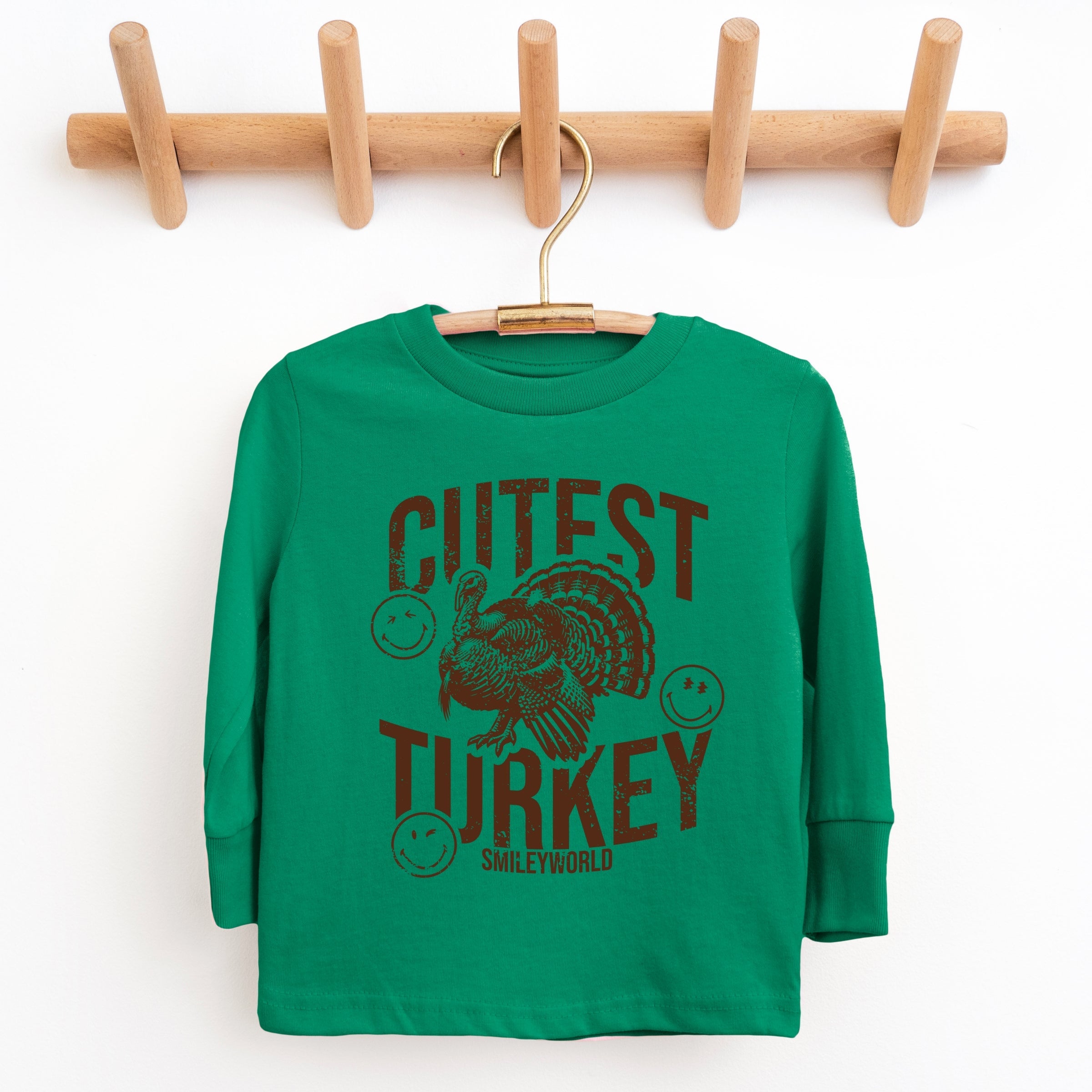 SmileyWorld Cutest Turkey Distressed - Toddler Long Sleeve Graphic Tee and Youth Long Sleeve Graphic T-Shirt