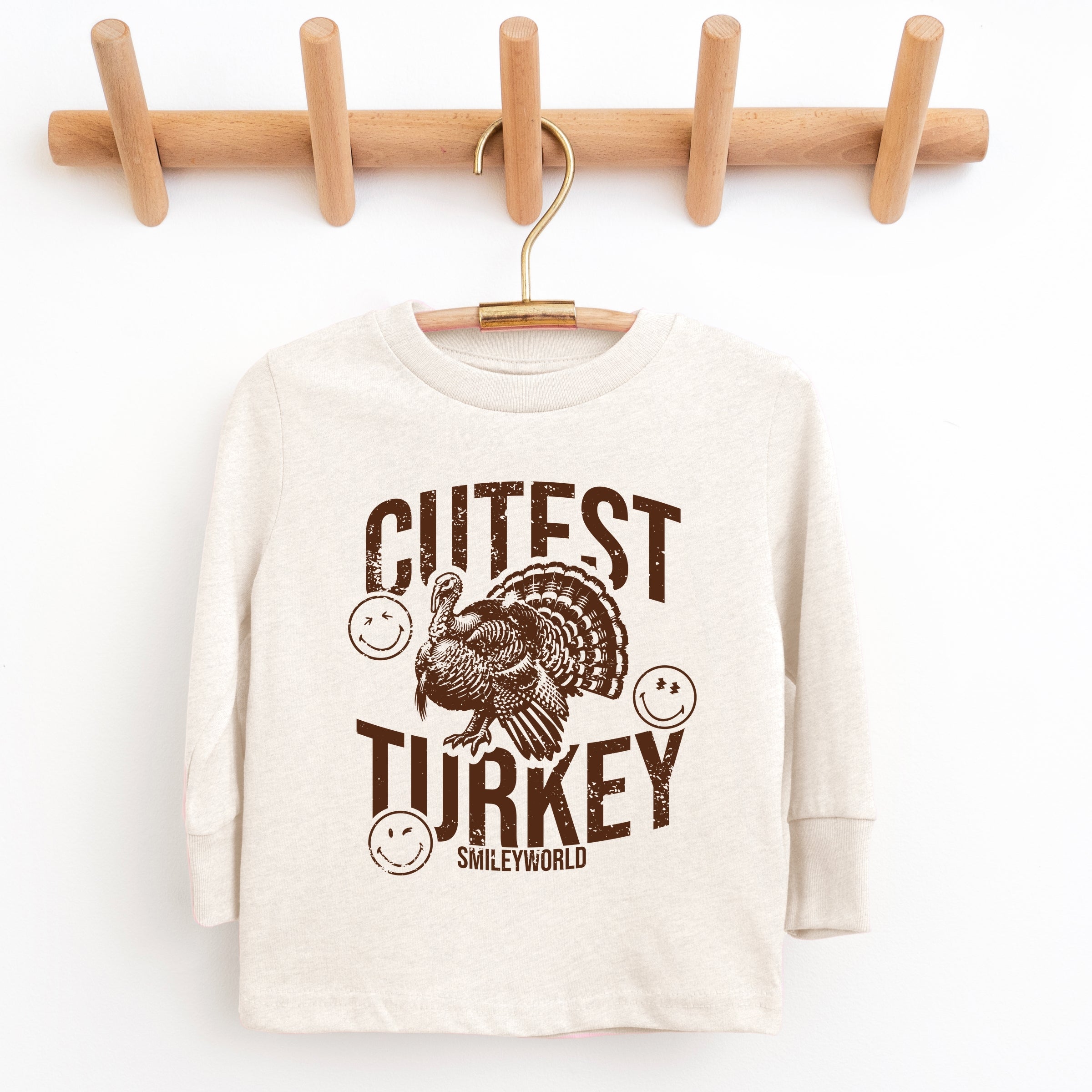 SmileyWorld Cutest Turkey Distressed - Toddler Long Sleeve Graphic Tee and Youth Long Sleeve Graphic T-Shirt
