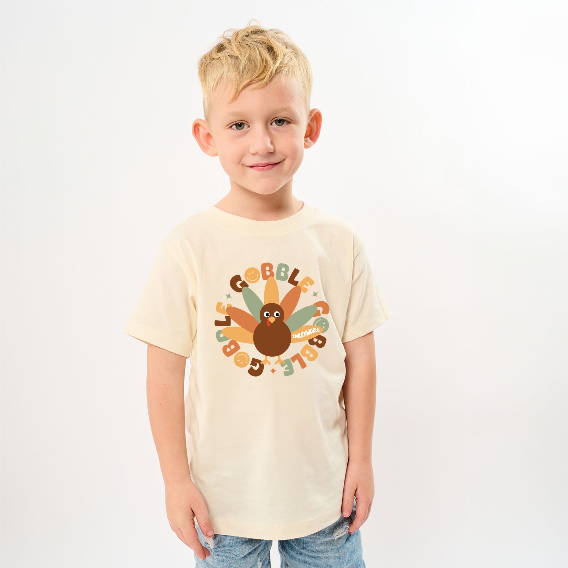 SmileyWorld Gobble Gobble Circle - Youth Short Sleeve Graphic T-Shirt and Toddler Short Sleeve Graphic T-Shirt