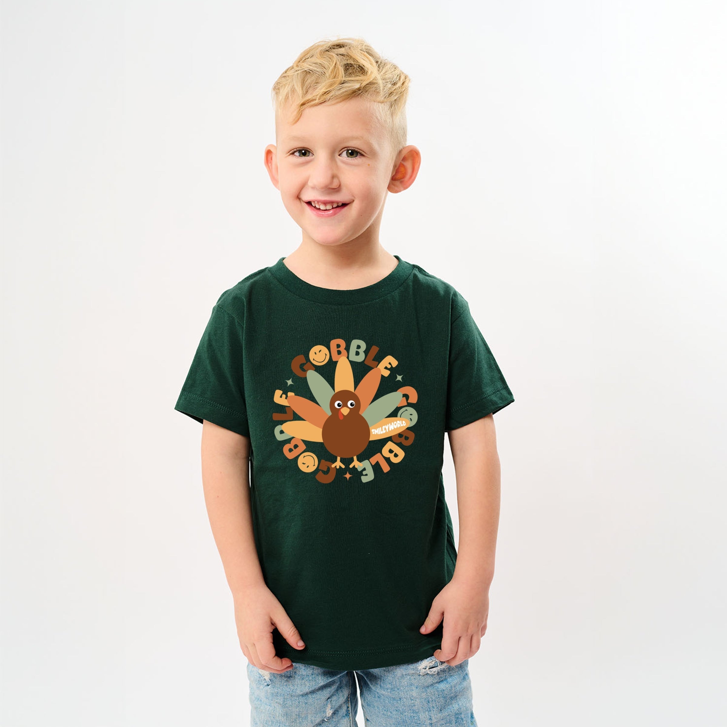 SmileyWorld Gobble Gobble Circle - Youth Short Sleeve Graphic T-Shirt and Toddler Short Sleeve Graphic T-Shirt