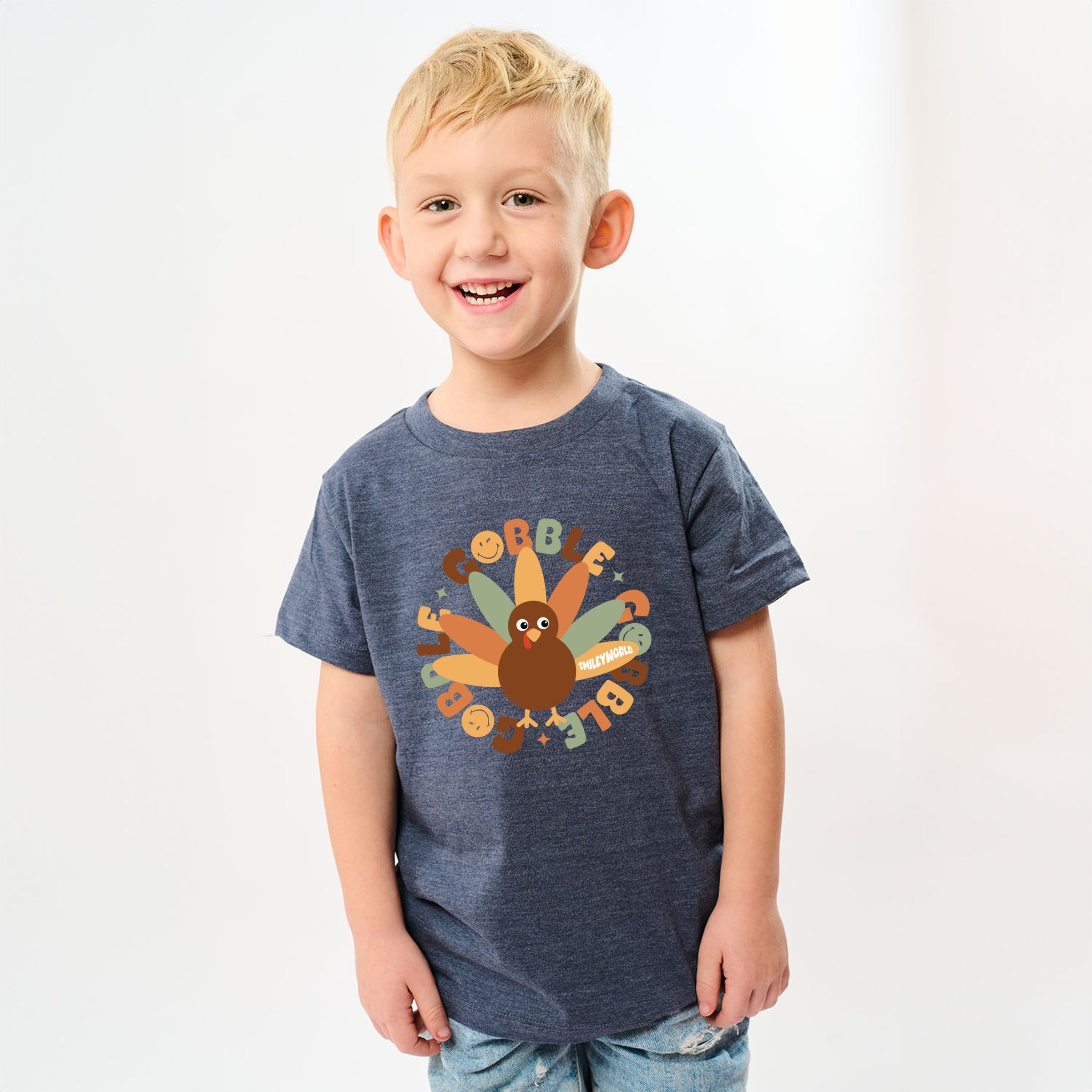 SmileyWorld Gobble Gobble Circle - Youth Short Sleeve Graphic T-Shirt and Toddler Short Sleeve Graphic T-Shirt