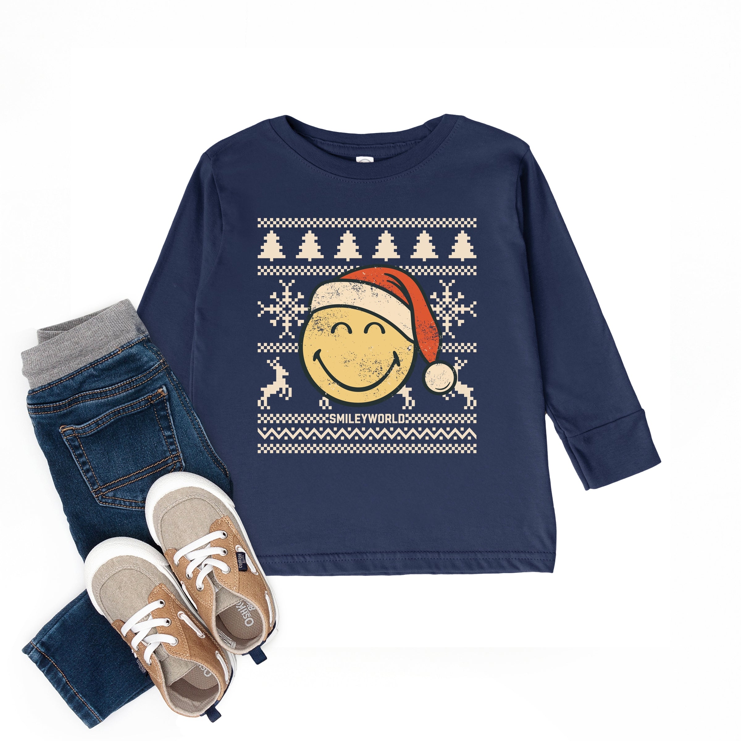 SmileyWorld Ugly Christmas Sweater Distressed - Toddler Long Sleeve Graphic Tee