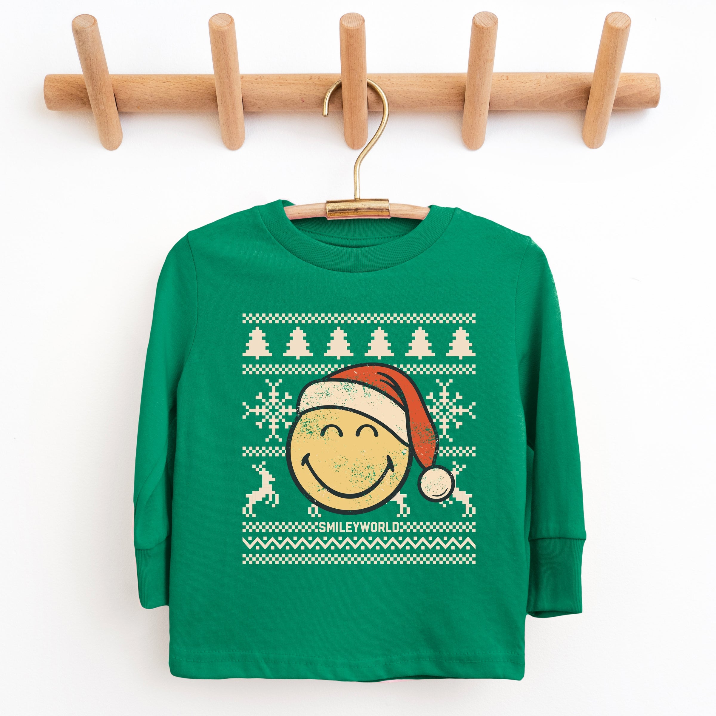 SmileyWorld Ugly Christmas Sweater Distressed - Youth Long Sleeve Graphic T-Shirt