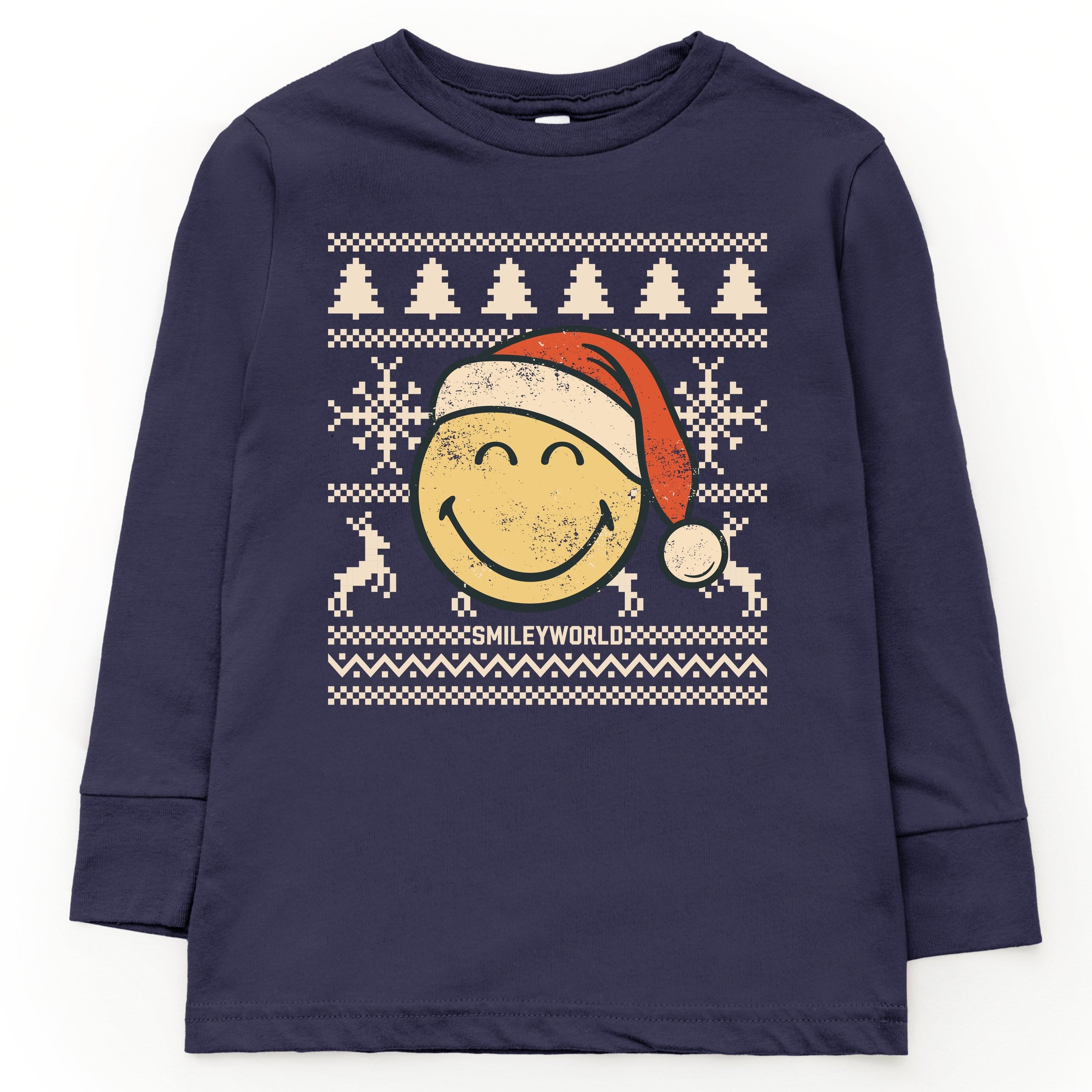 SmileyWorld Ugly Christmas Sweater Distressed - Youth Long Sleeve Graphic T-Shirt