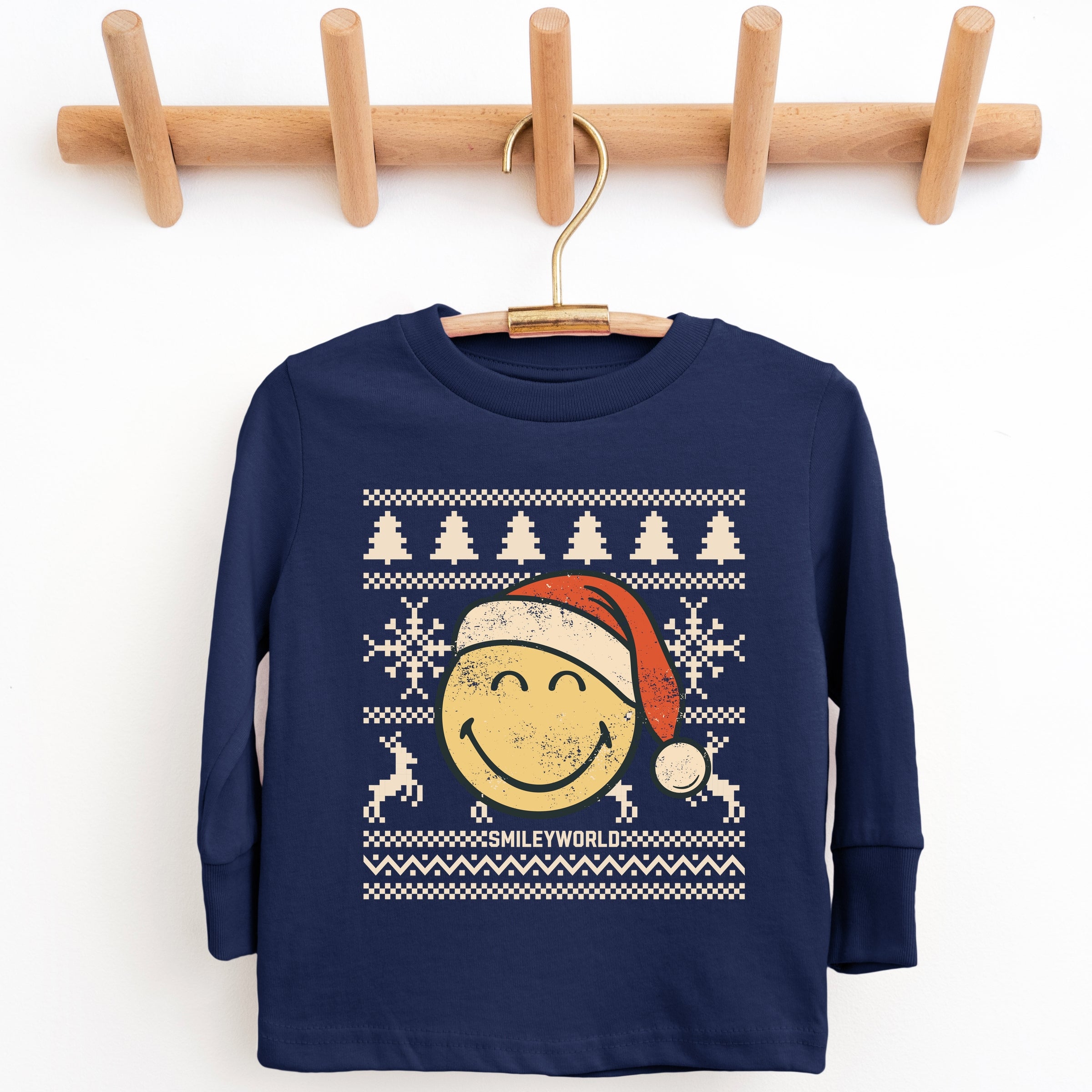 SmileyWorld Ugly Christmas Sweater Distressed - Youth Long Sleeve Graphic T-Shirt