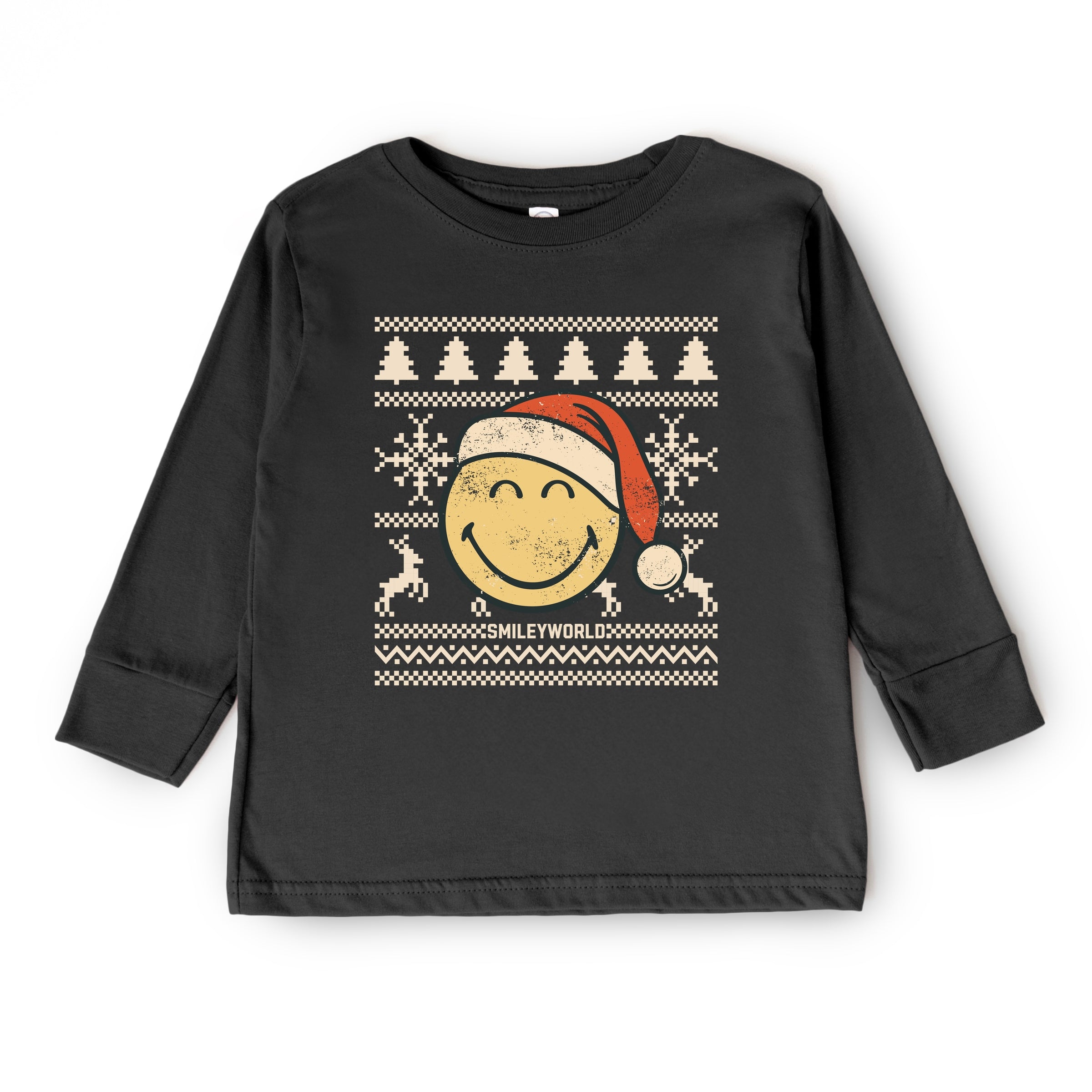 SmileyWorld Ugly Christmas Sweater Distressed - Youth Long Sleeve Graphic T-Shirt
