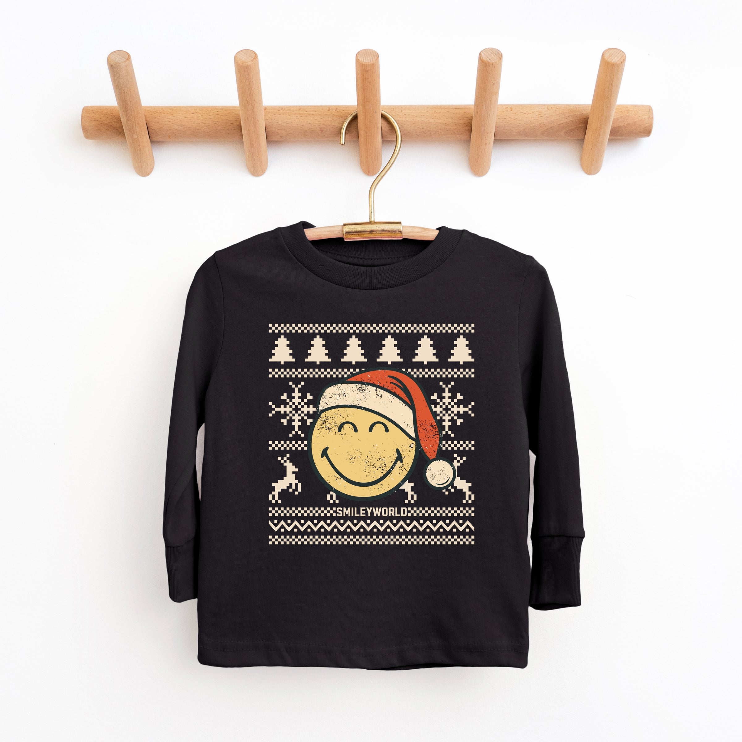 SmileyWorld Ugly Christmas Sweater Distressed - Youth Long Sleeve Graphic T-Shirt