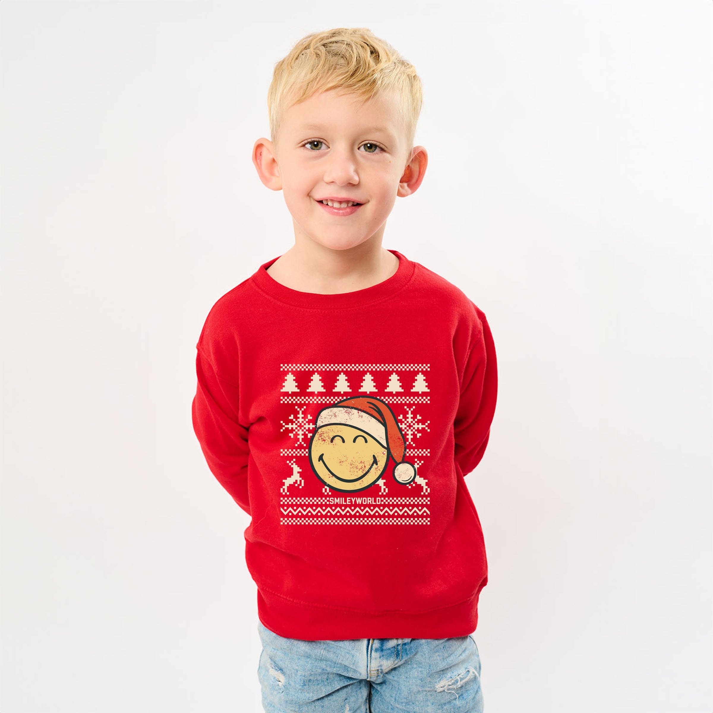 SmileyWorld Ugly Christmas Sweater Distressed - Youth Graphic Sweatshirt