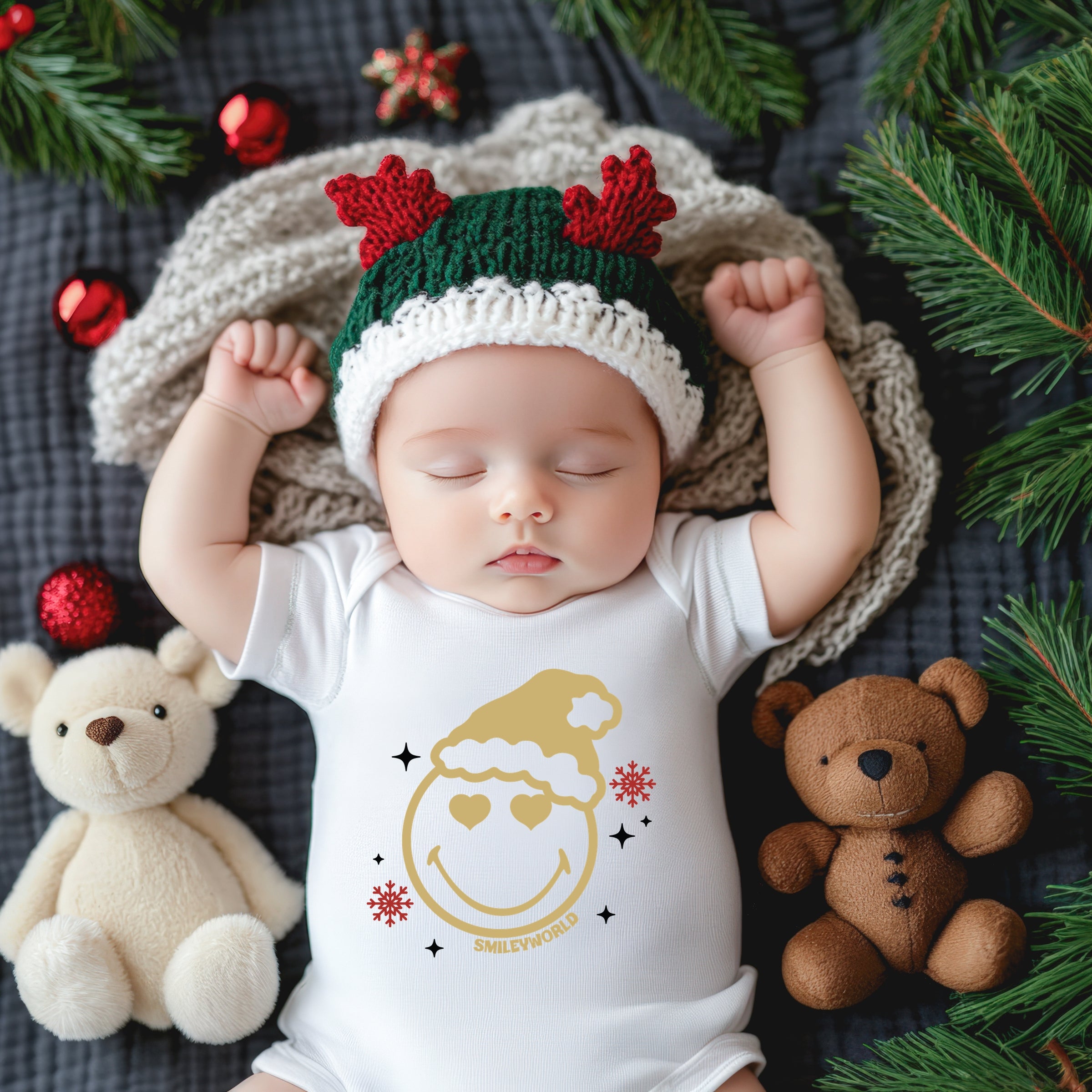 SmileyWorld Christmas Heart Eyes - Baby Short Sleeve Graphic Bodysuit
