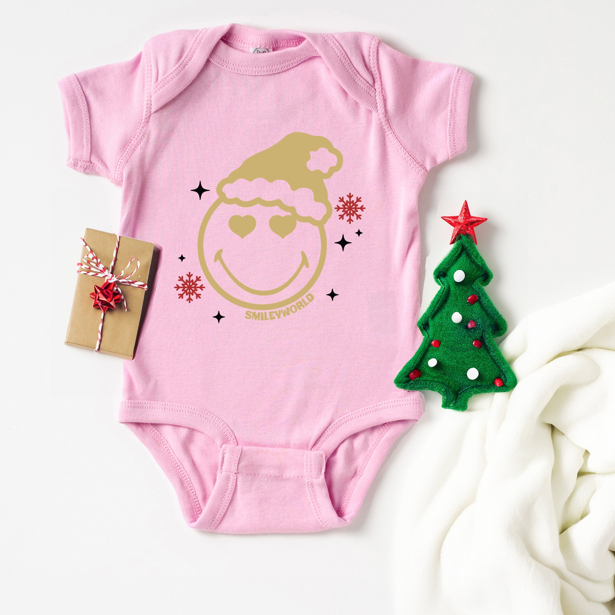 SmileyWorld Christmas Heart Eyes - Baby Short Sleeve Graphic Bodysuit
