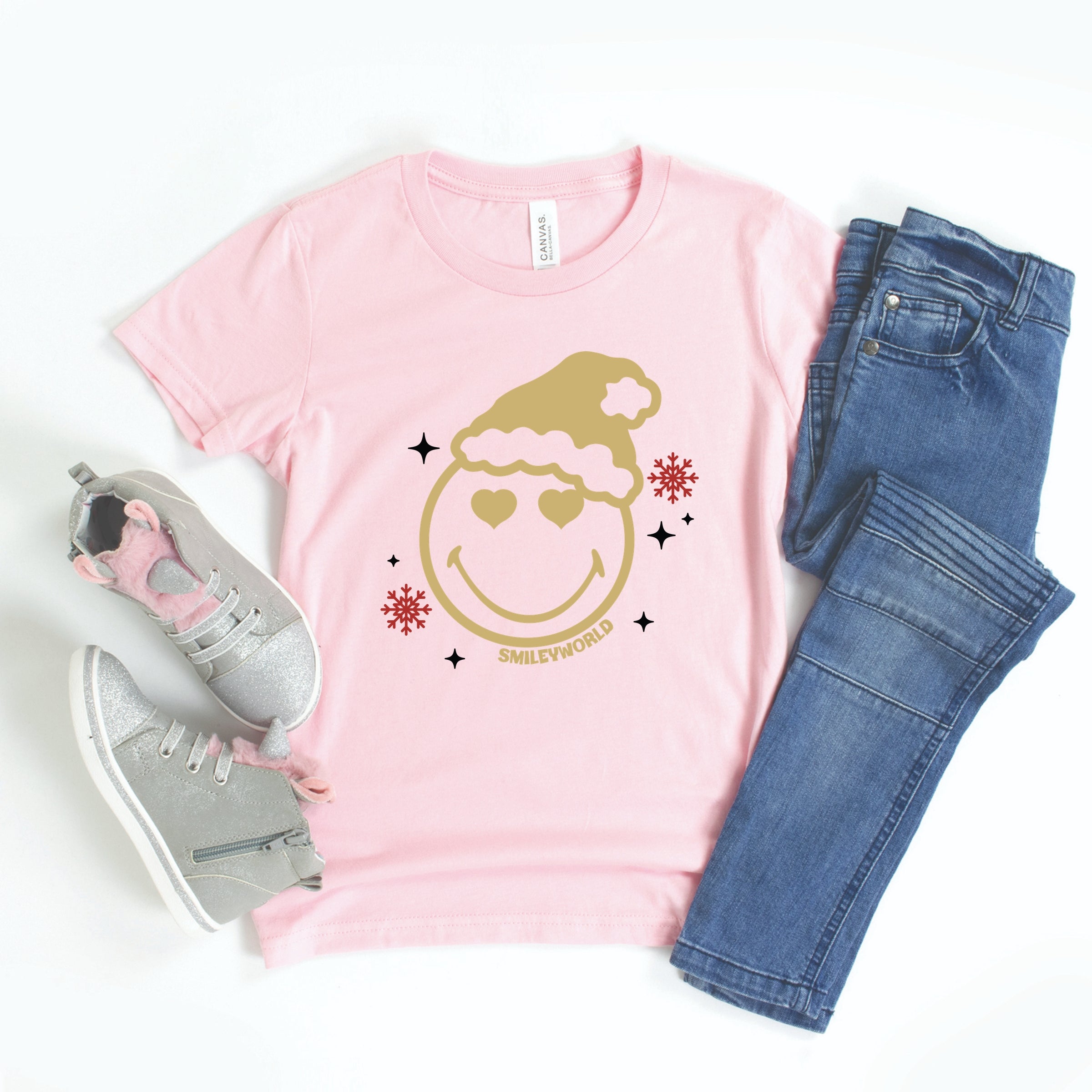 SmileyWorld Christmas Heart Eyes - Youth Short Sleeve Graphic T-Shirt