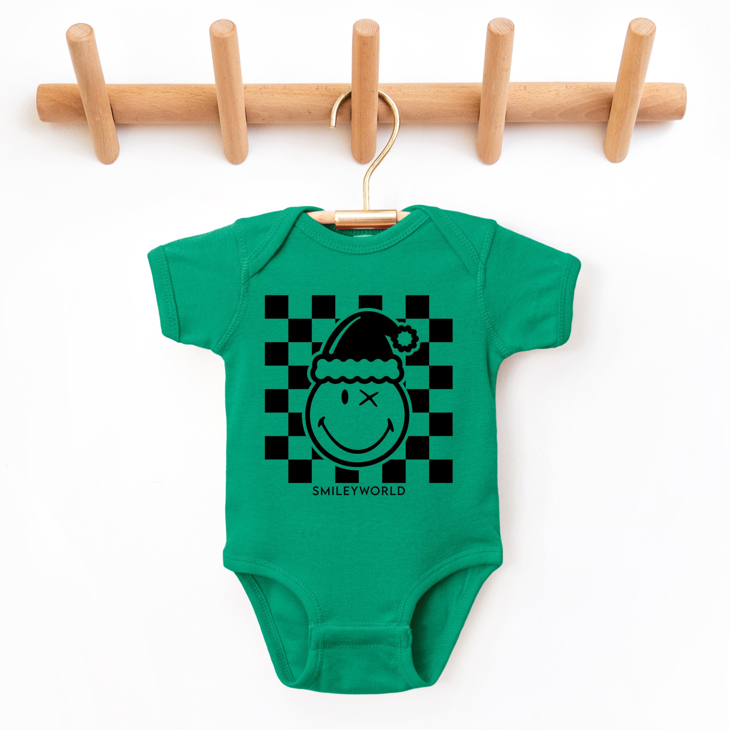 SmileyWorld Checkered Christmas Wink - Baby Short Sleeve Graphic Bodysuit