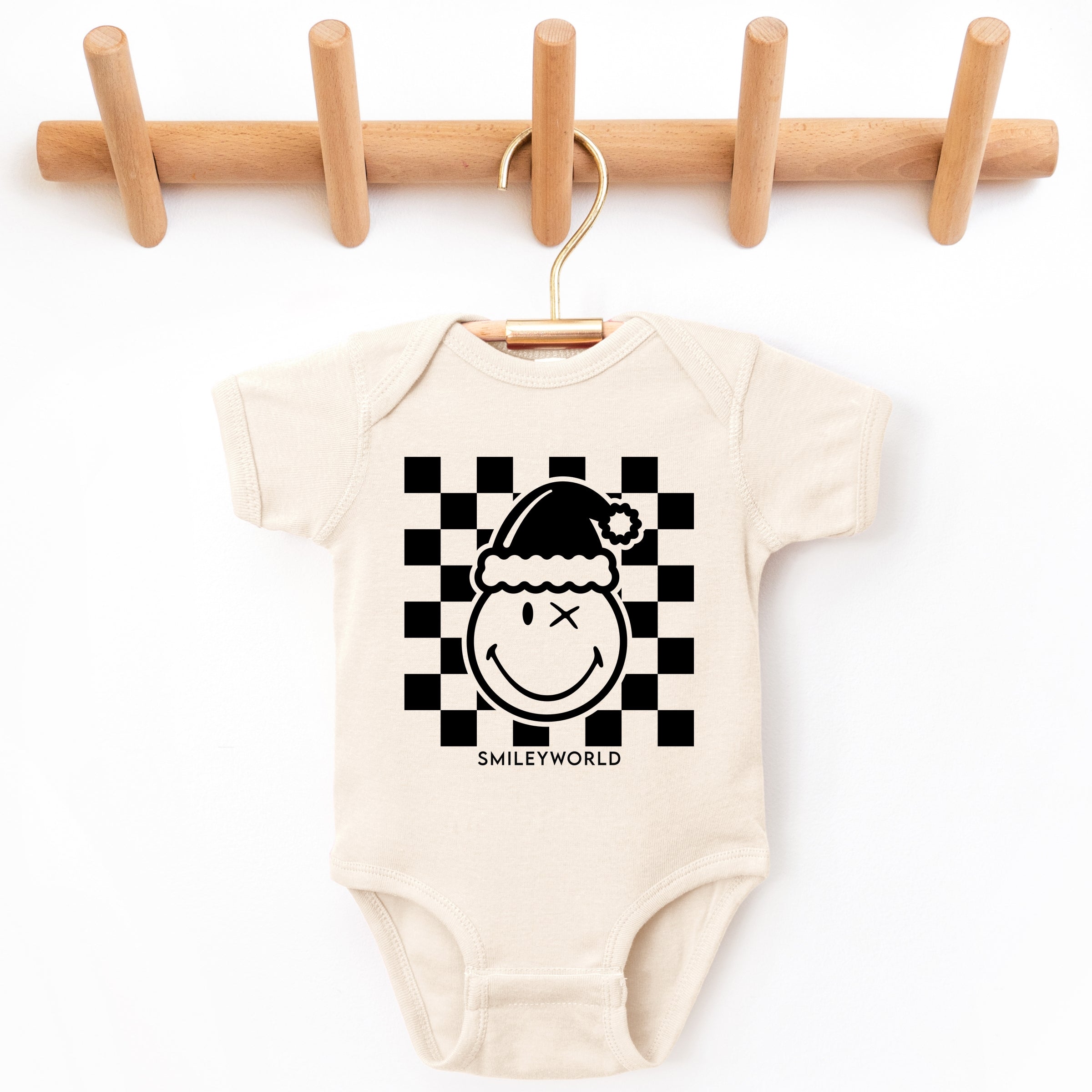 SmileyWorld Checkered Christmas Wink - Baby Short Sleeve Graphic Bodysuit