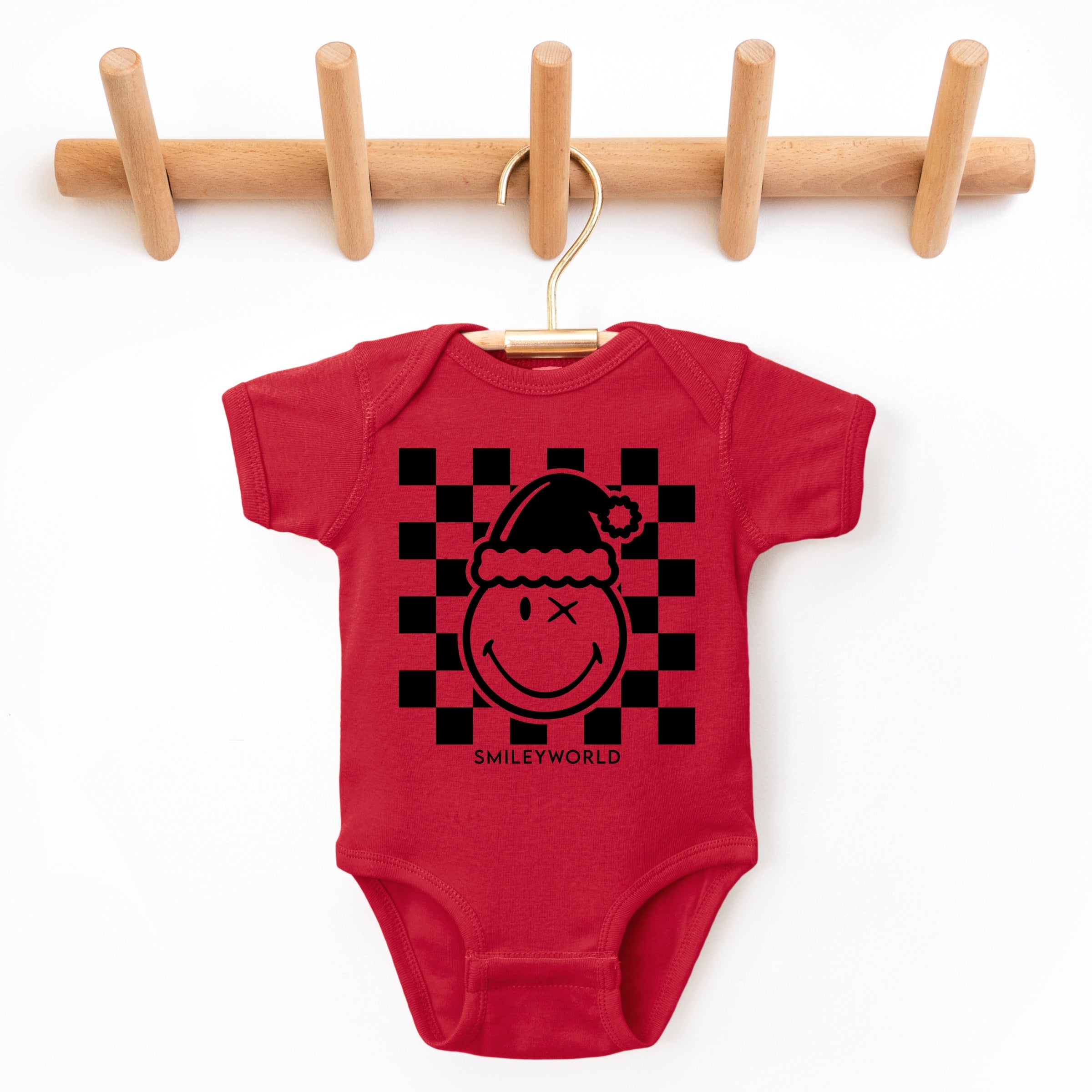 SmileyWorld Checkered Christmas Wink - Baby Short Sleeve Graphic Bodysuit