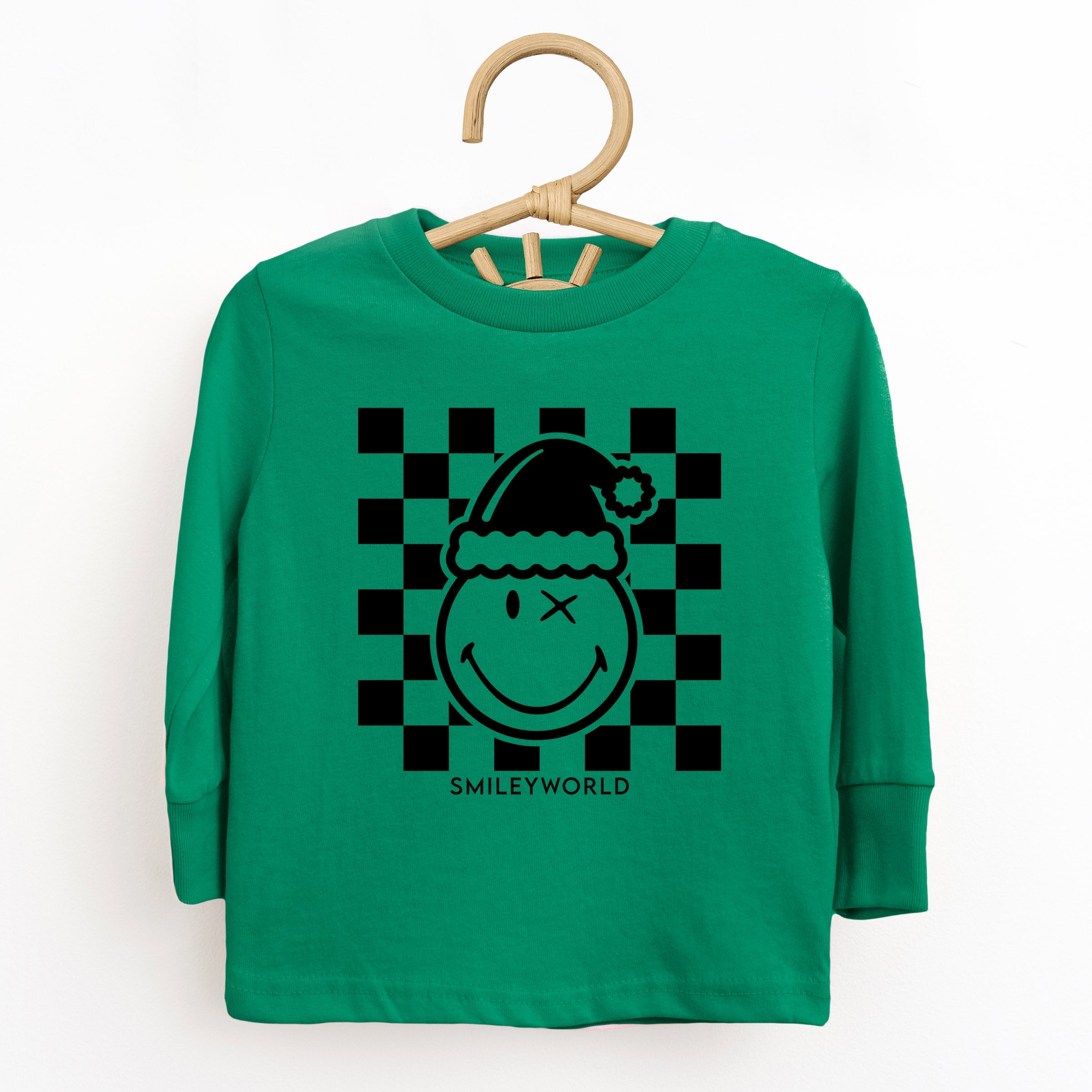 SmileyWorld Checkered Christmas Wink - Toddler Long Sleeve Graphic Tee