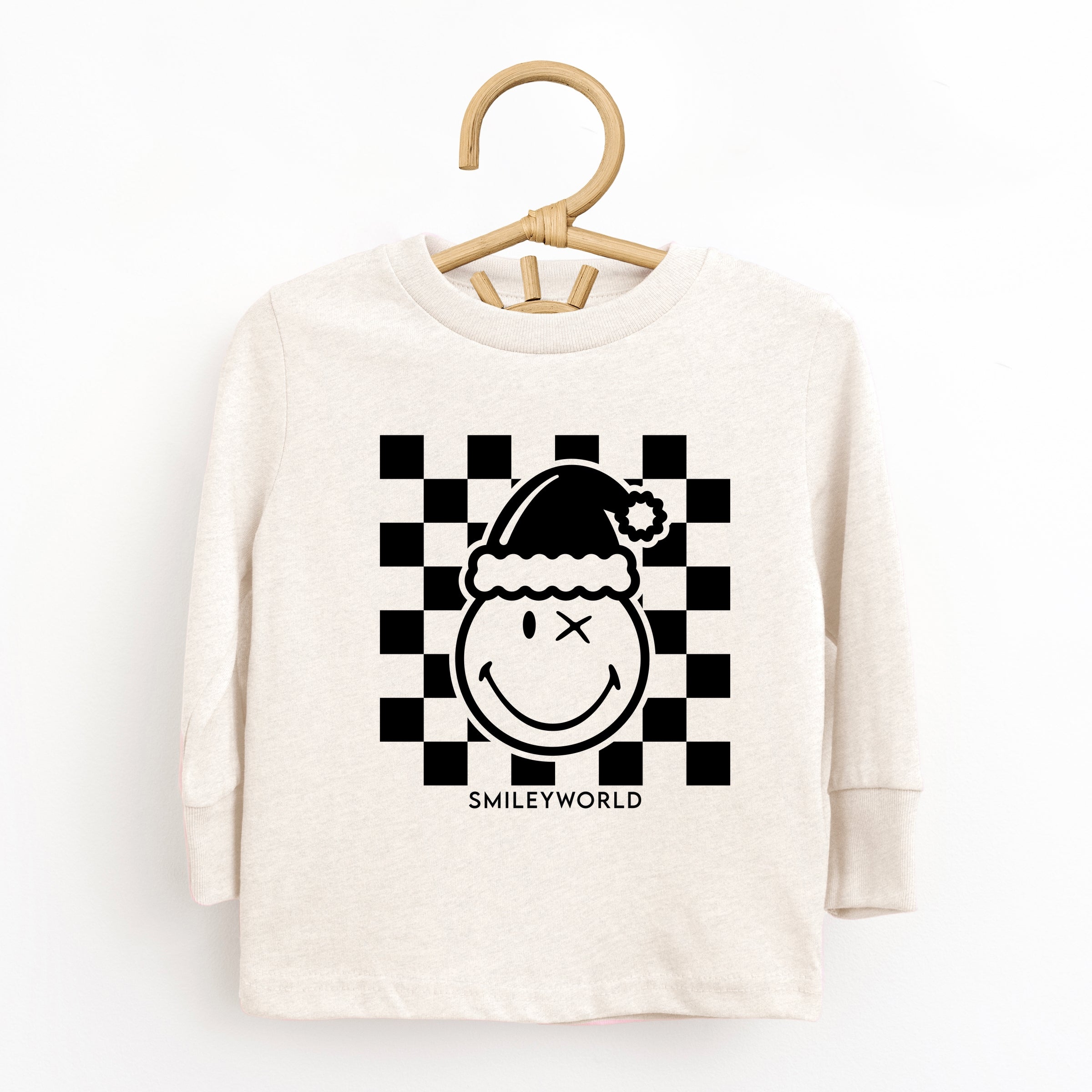 SmileyWorld Checkered Christmas Wink - Toddler Long Sleeve Graphic Tee