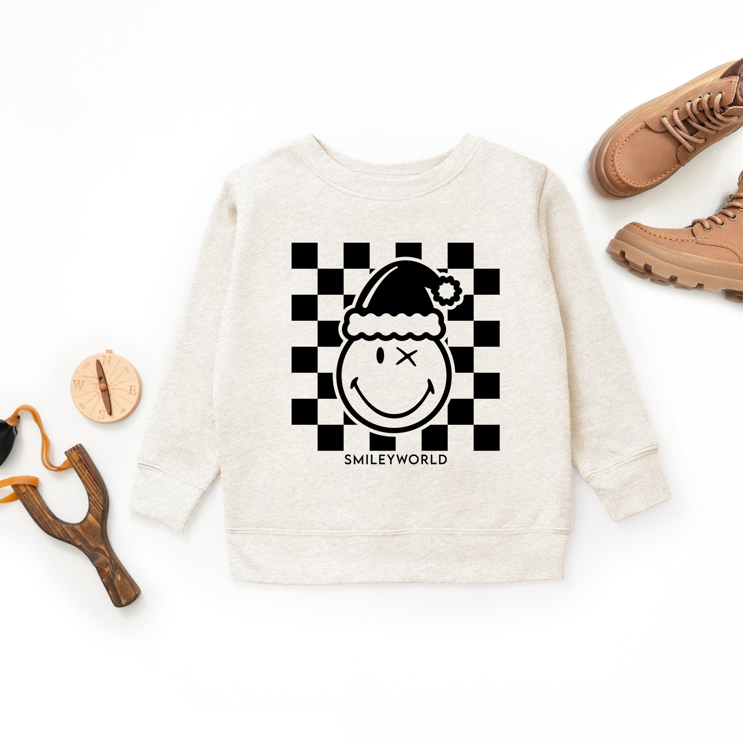 SmileyWorld Checkered Christmas Wink - Youth Graphic Sweatshirt