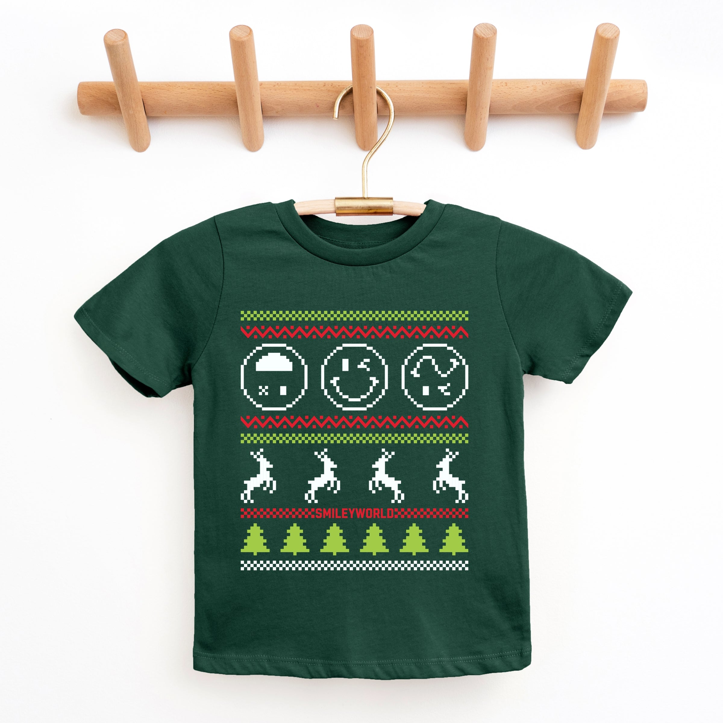 SmileyWorld Ugly Christmas Sweater Pixels - Youth Short Sleeve Graphic T-Shirt
