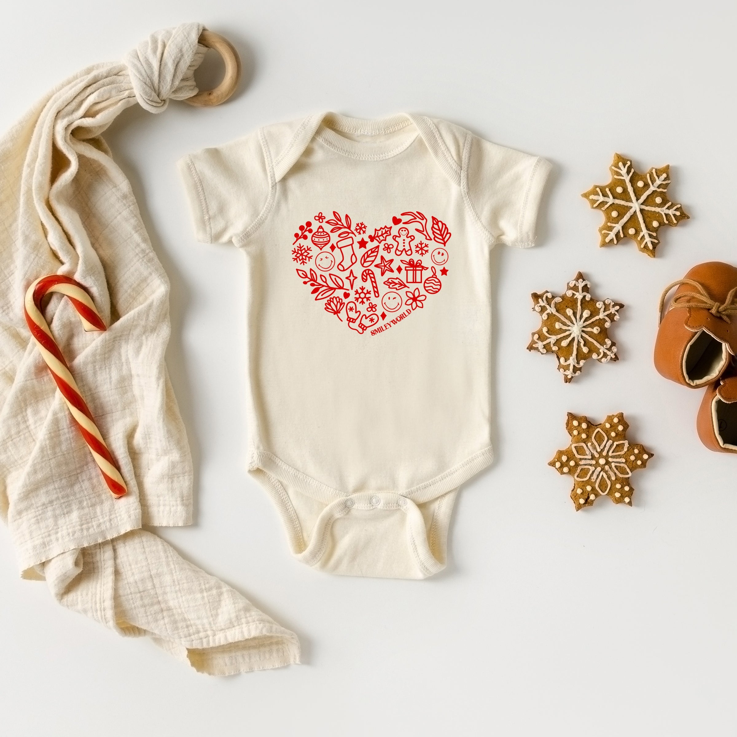 SmileyWorld Christmas Outline Heart - Baby Short Sleeve Graphic Bodysuit