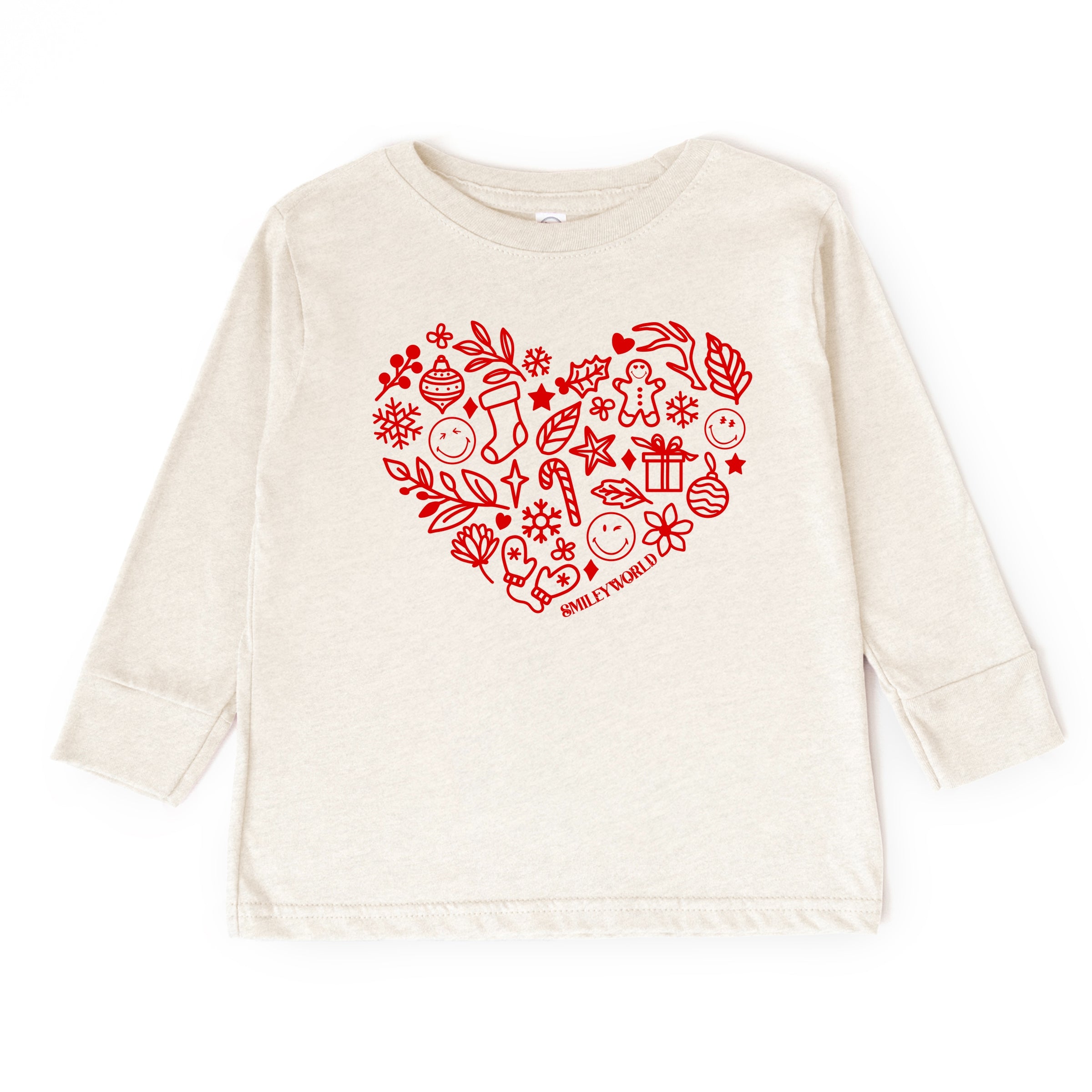SmileyWorld Christmas Outline Heart - Toddler Long Sleeve Graphic Tee