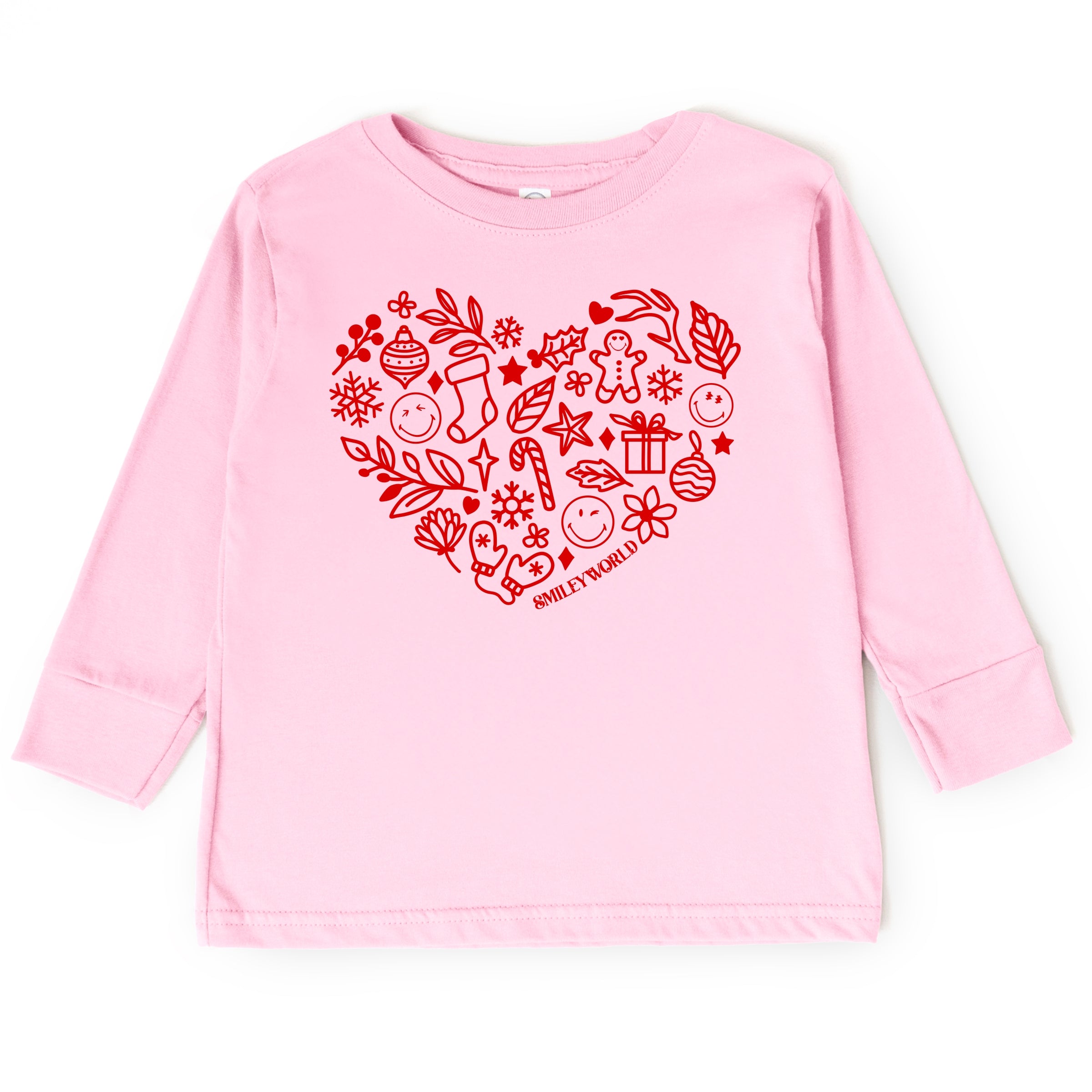 SmileyWorld Christmas Outline Heart - Toddler Long Sleeve Graphic Tee